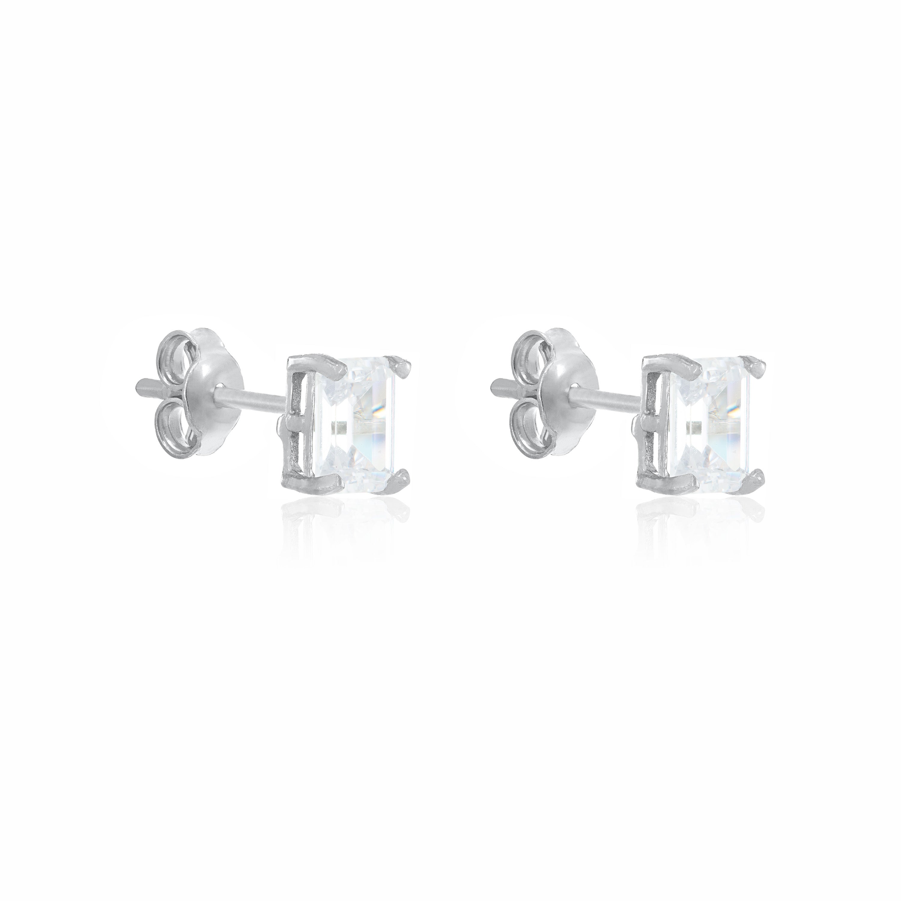 Rectangle Moissanite Stud Earrings - Silver White