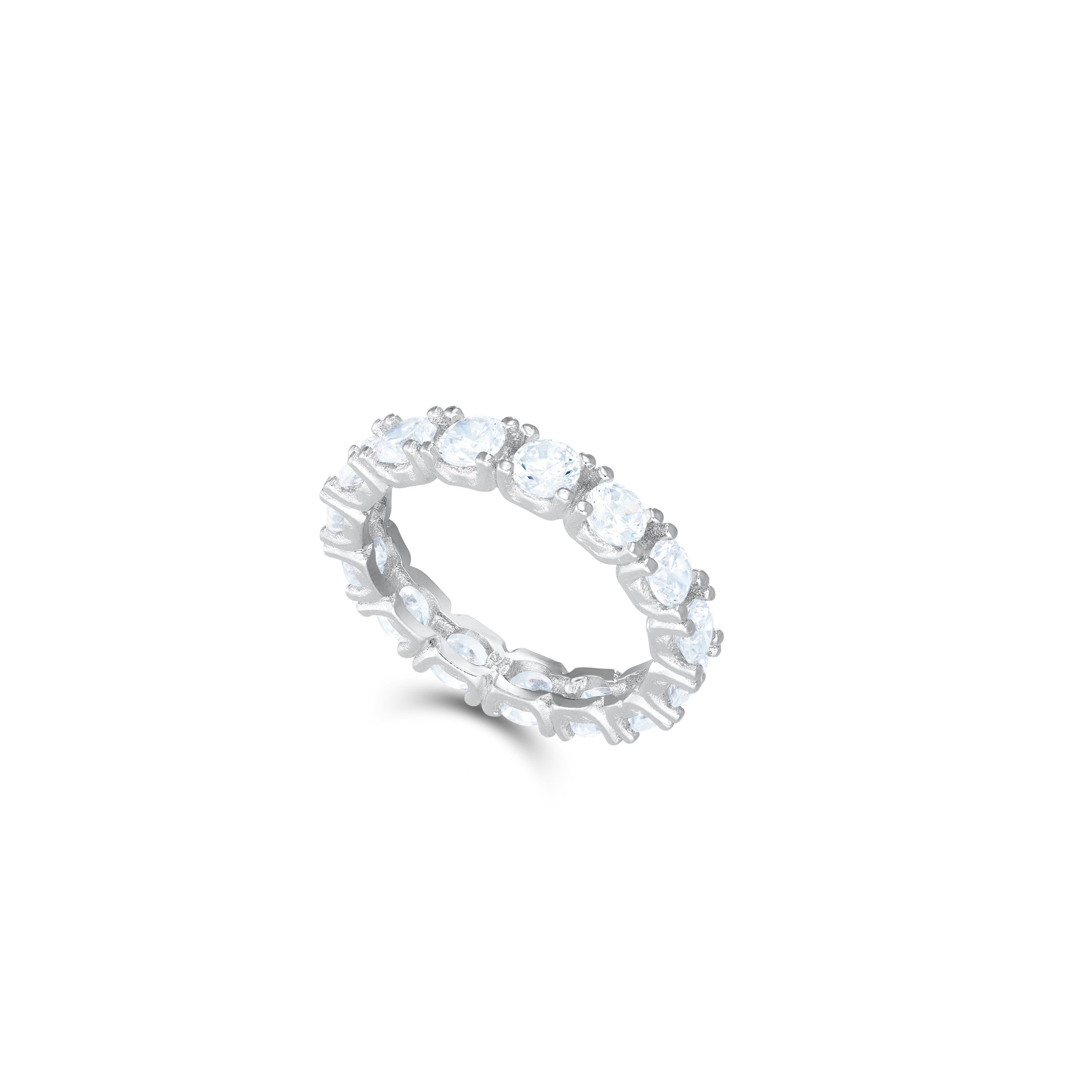Round Cubic Zirconia Eternity Ring - Silver White