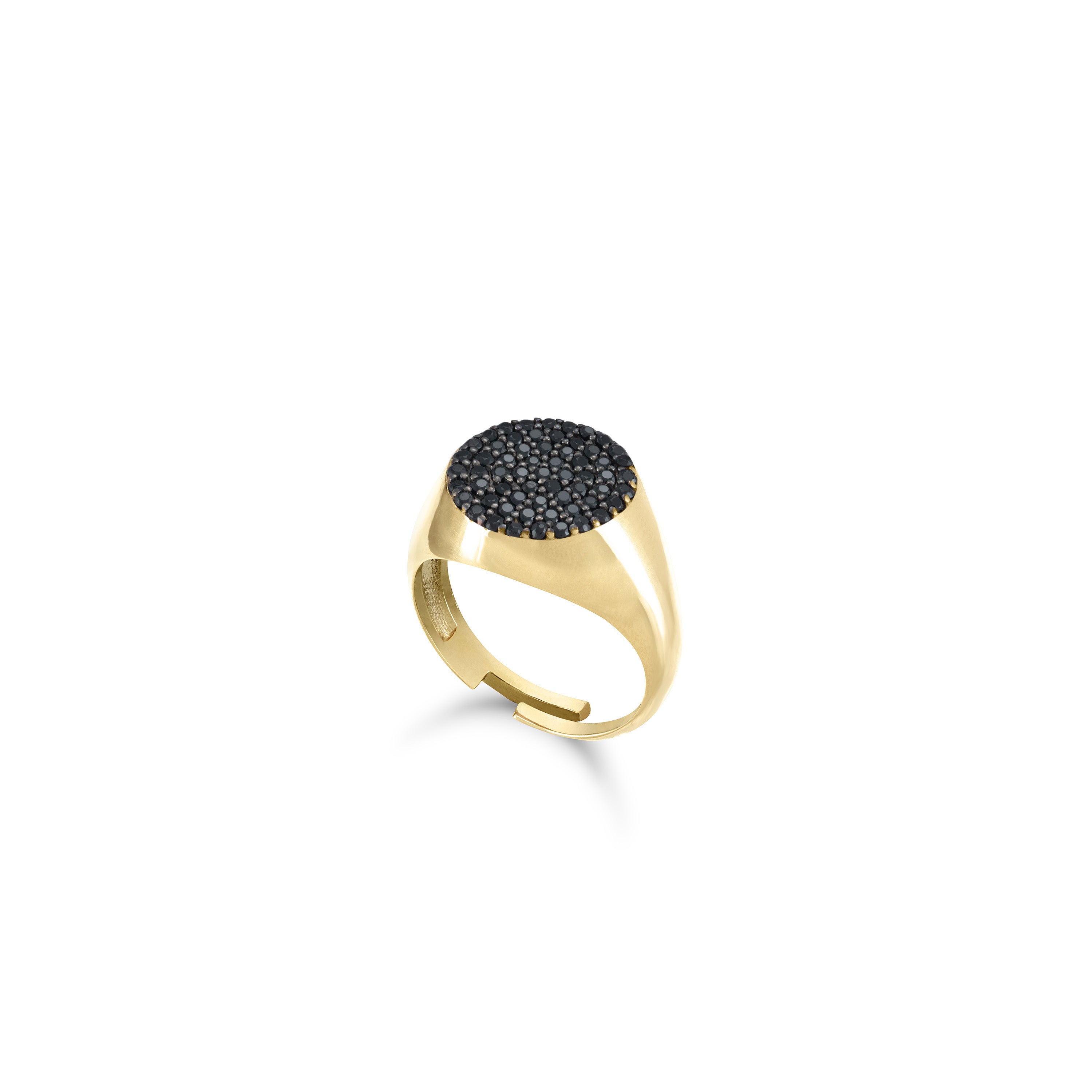 Round Pave Cubic Zirconia Signet Pinky Ring - Gold Black