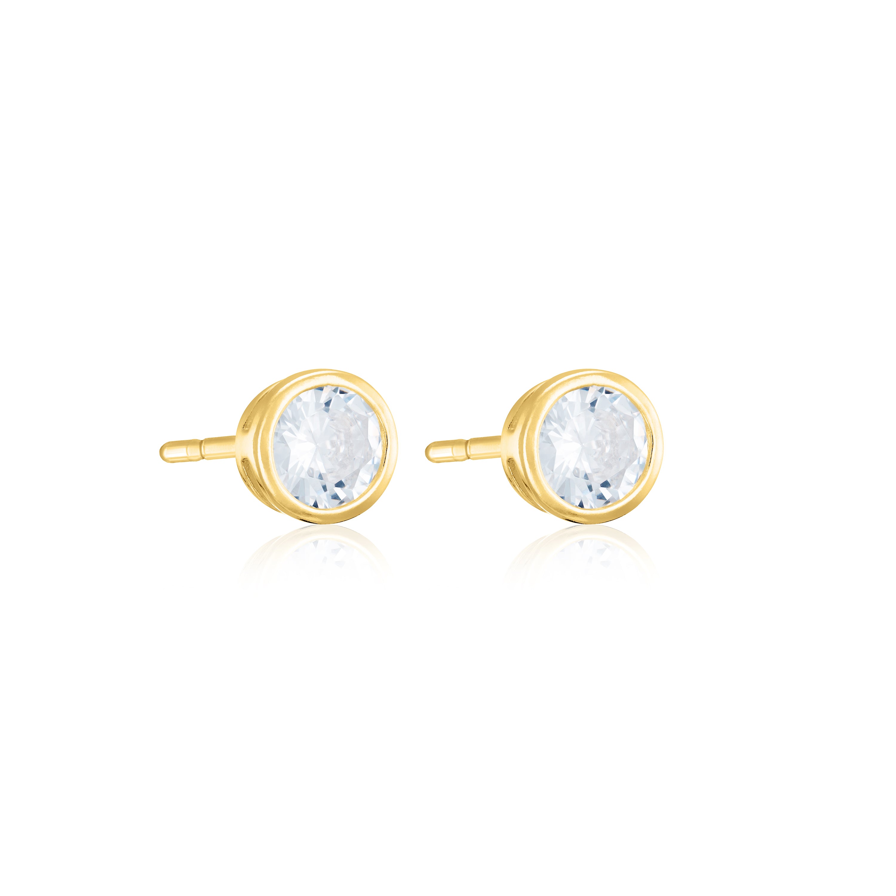Round Cubic Zirconia Bezel Stud Earrings - Small White - Medium