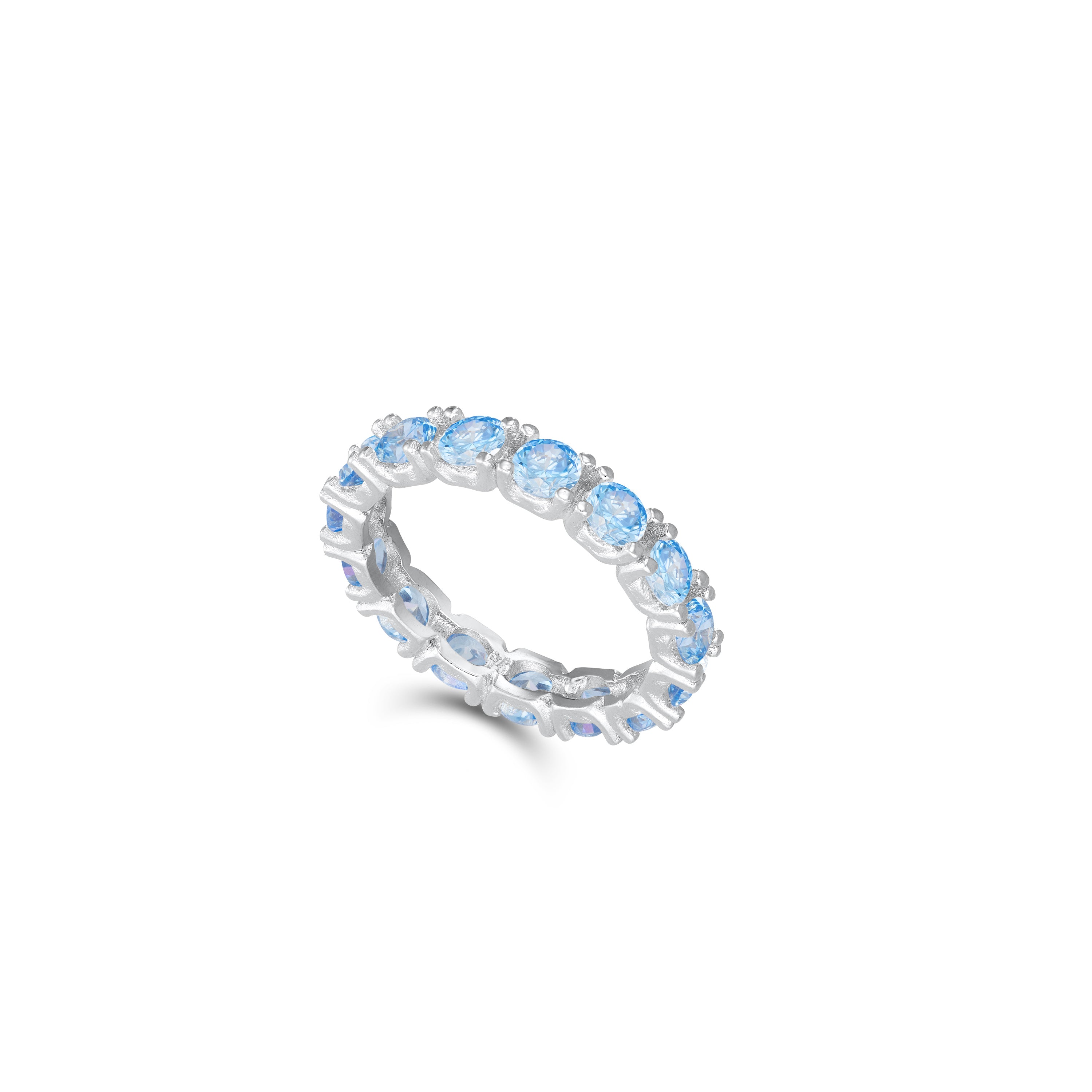 Round Cubic Zirconia Eternity Ring - Silver Aquamarine