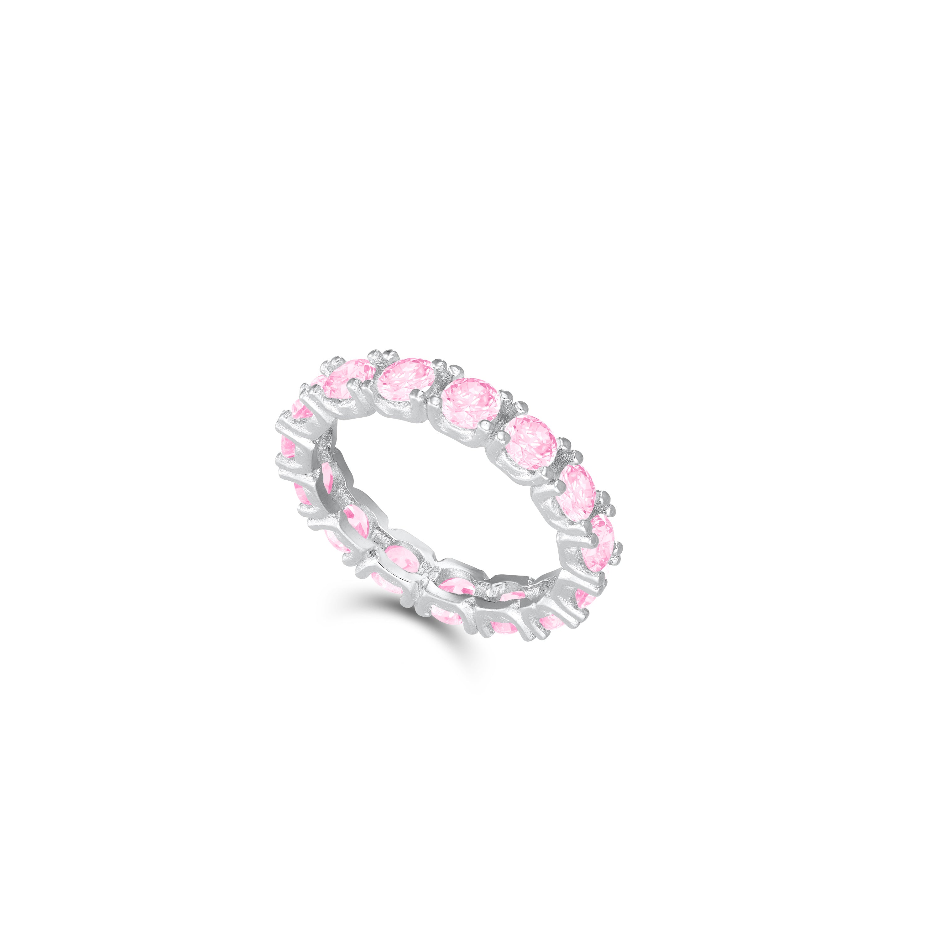 Round Cubic Zirconia Eternity Ring - Silver Light Pink