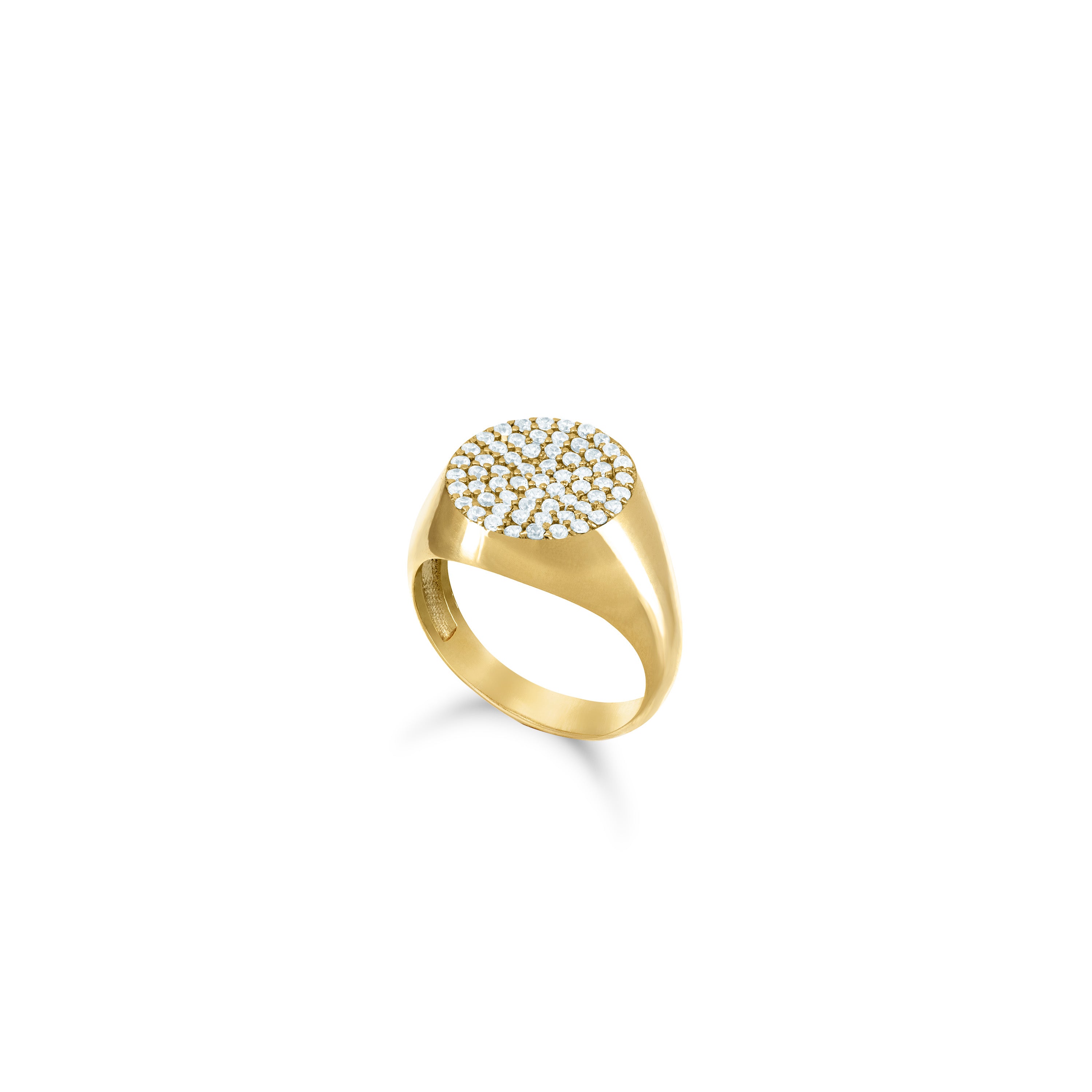 Round Pave Cubic Zirconia Signet Pinky Ring - Gold White