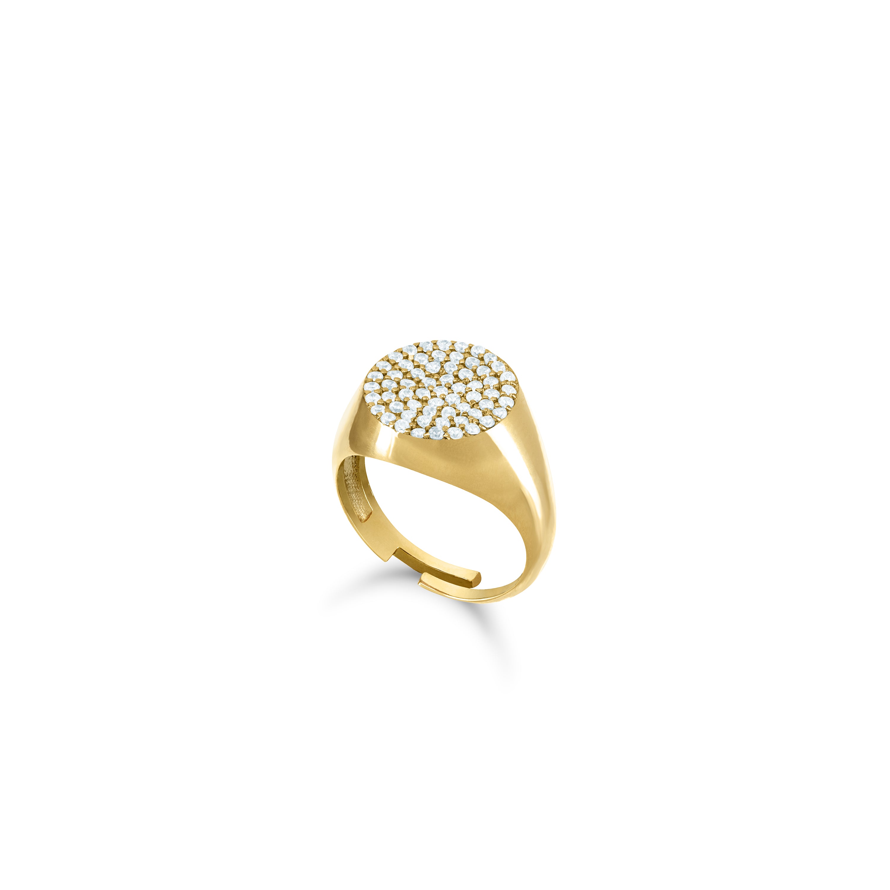 Round Pave Cubic Zirconia Signet Pinky Ring - Gold White