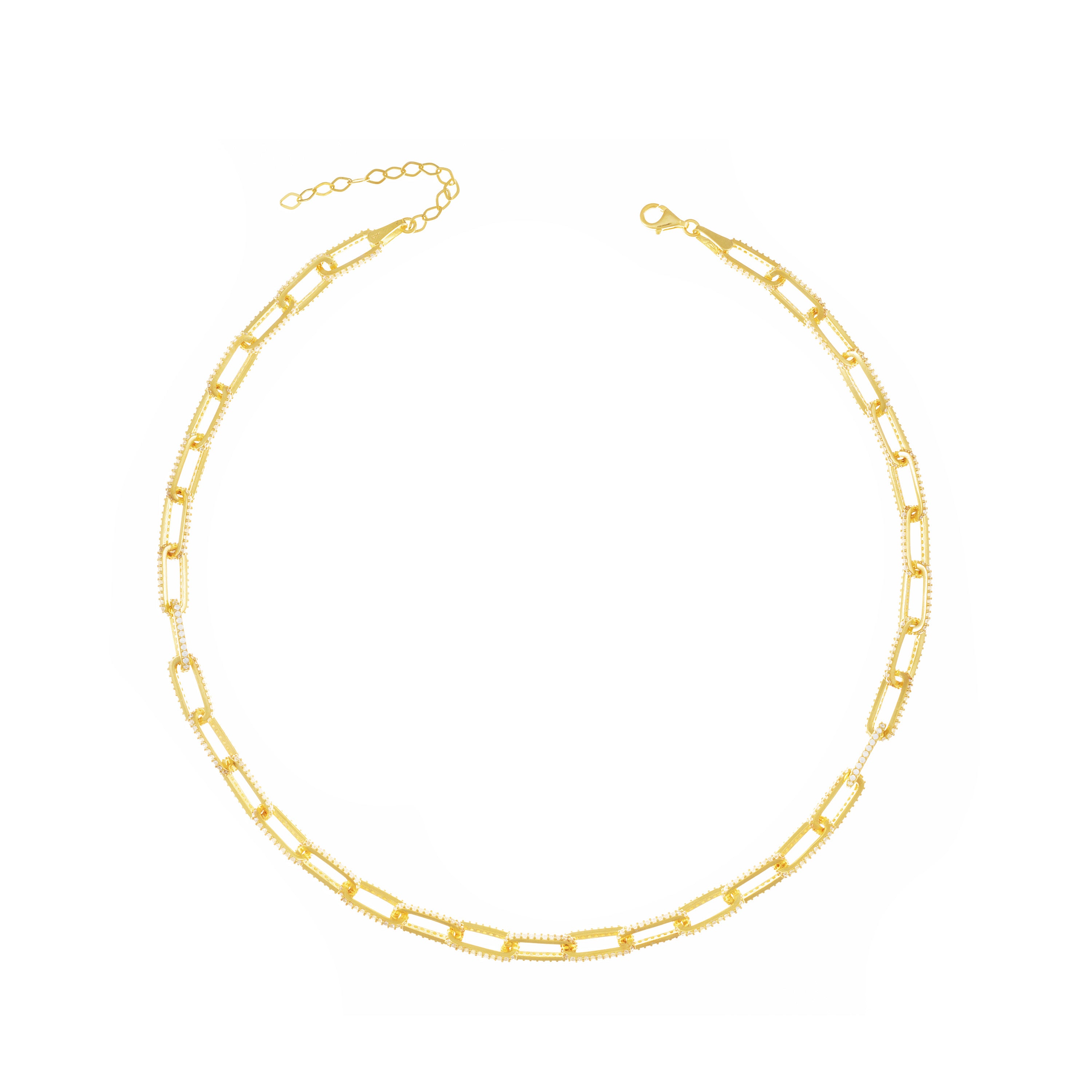 Side Pave Paperclip Link Choker - Gold White