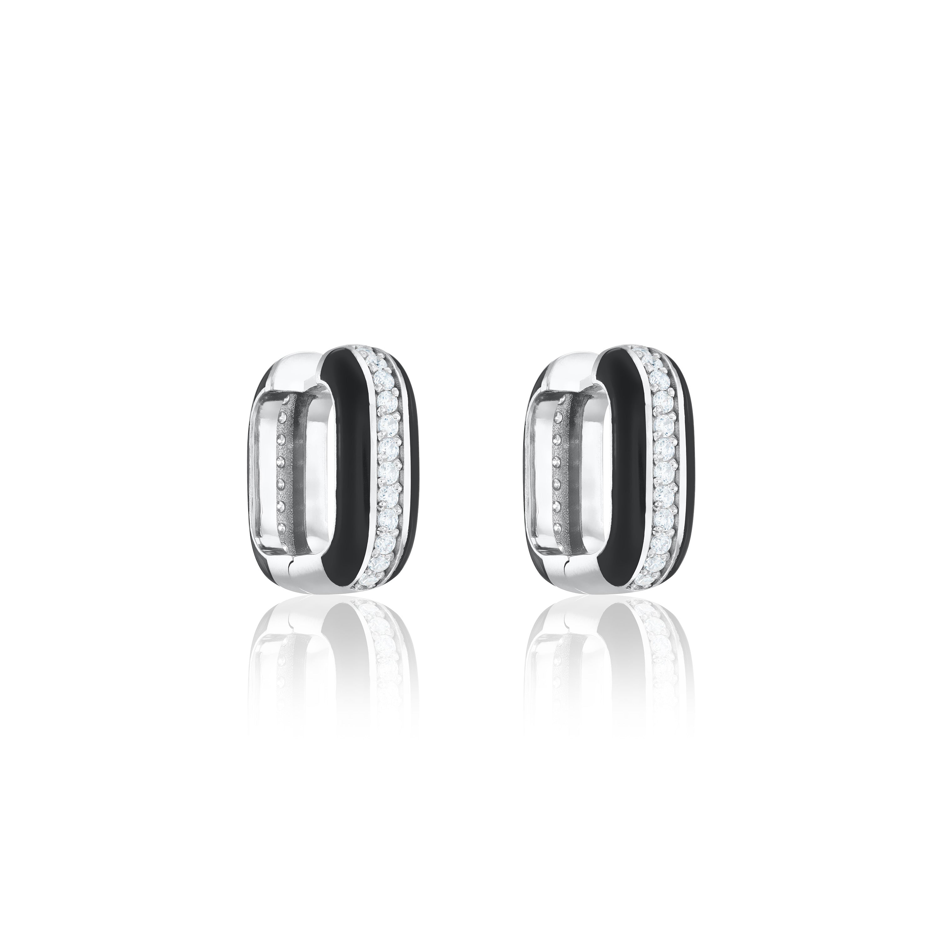 Side Cz Square Enamel Hoop Earrings