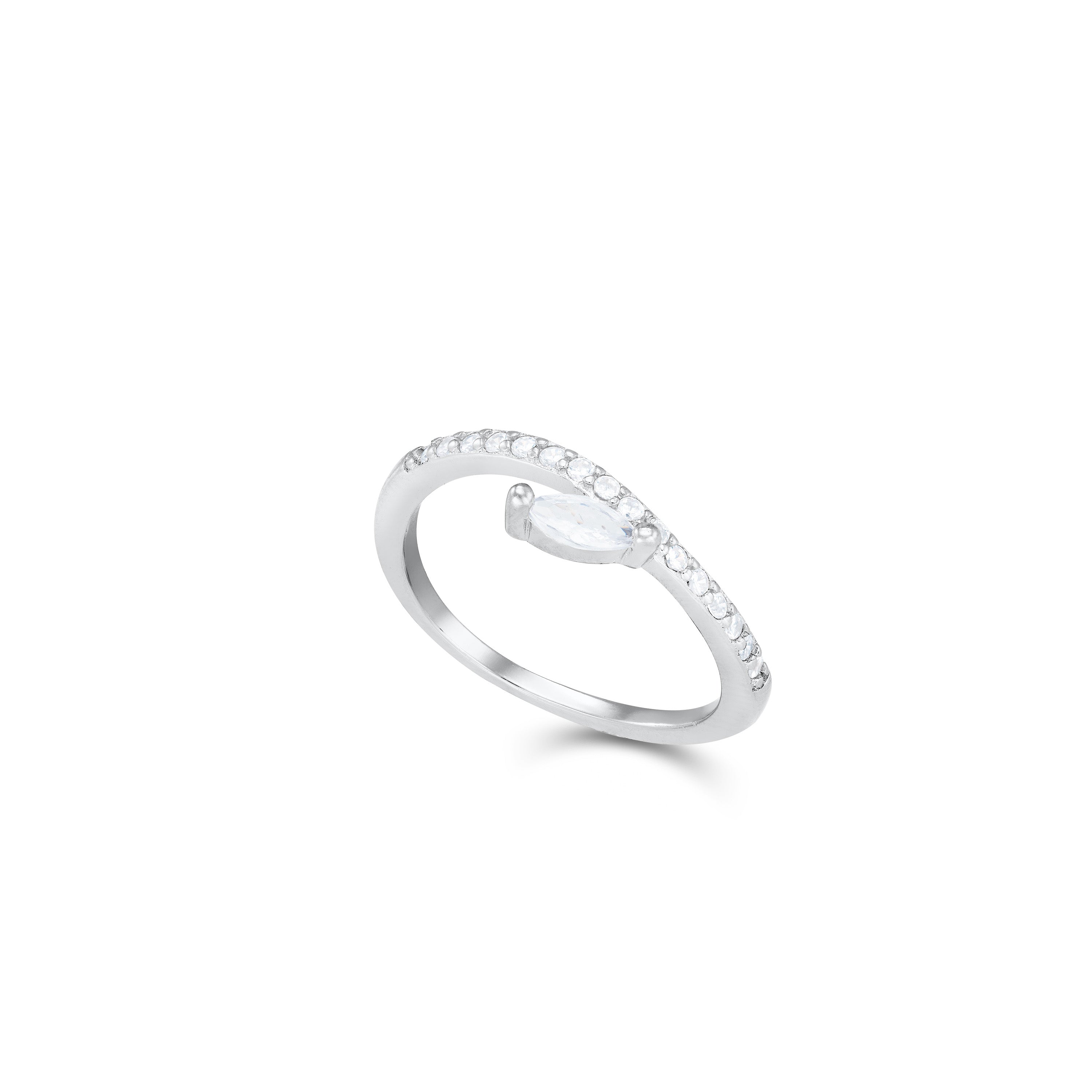 Slanted Marquise Half Cubic Zirconia Ring - Silver White