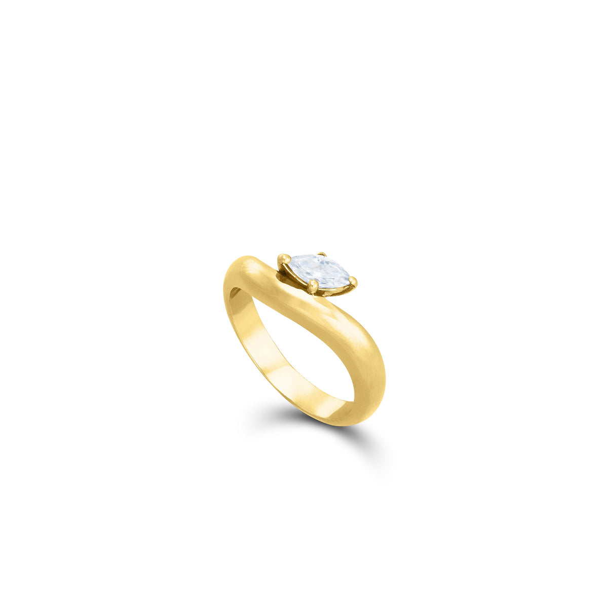 Solitaire Marquise CZ Pinky Ring - Gold White