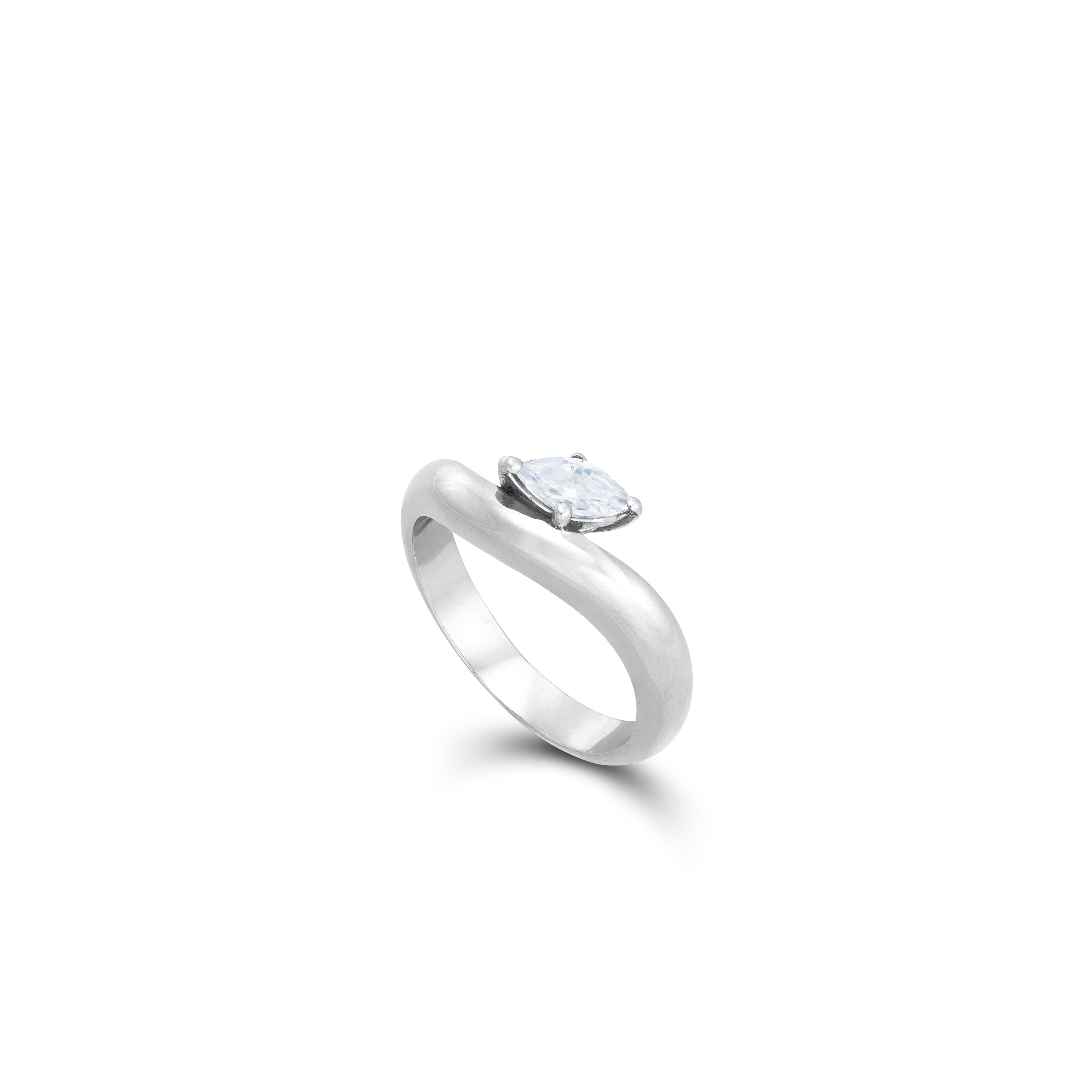 Solitaire Marquise CZ Pinky Ring - Silver White