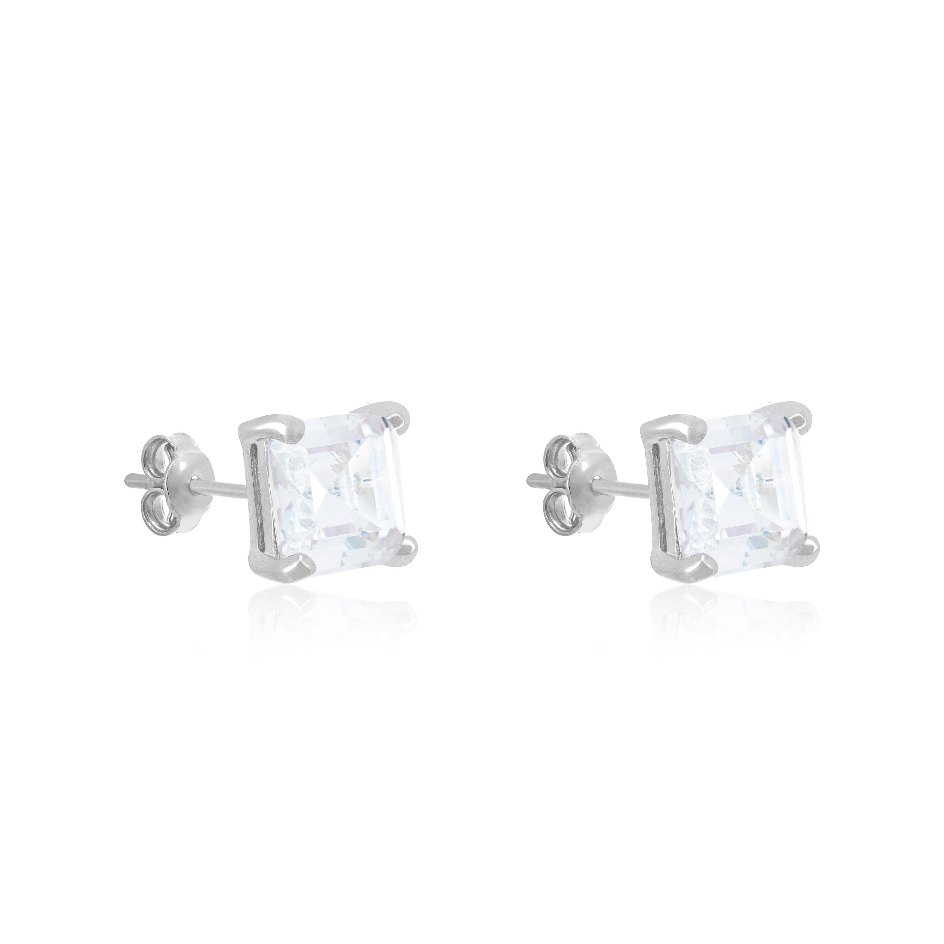 Square Stud Earrings - Silver White