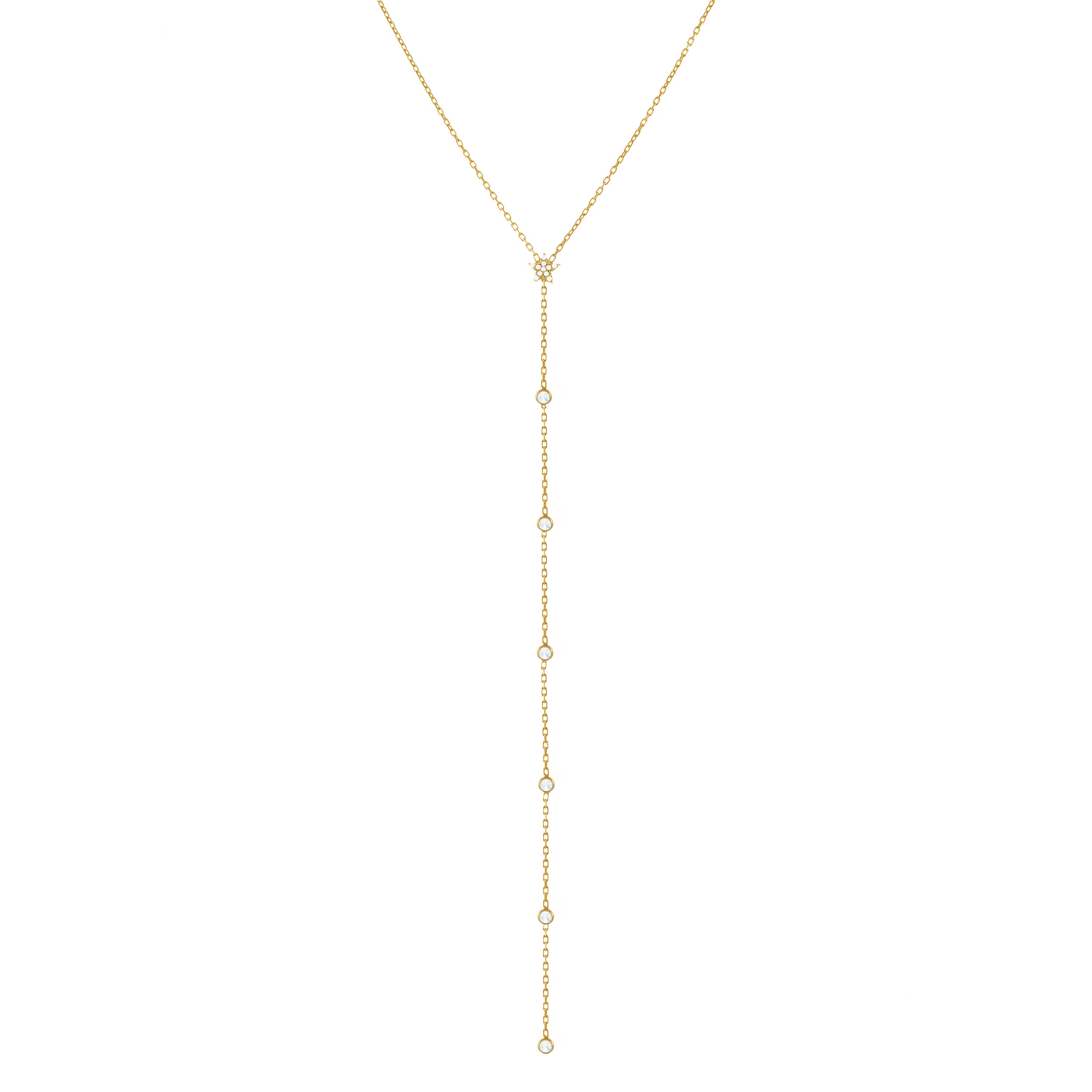 Star And Multi Bezel Lariat Necklace - Gold White