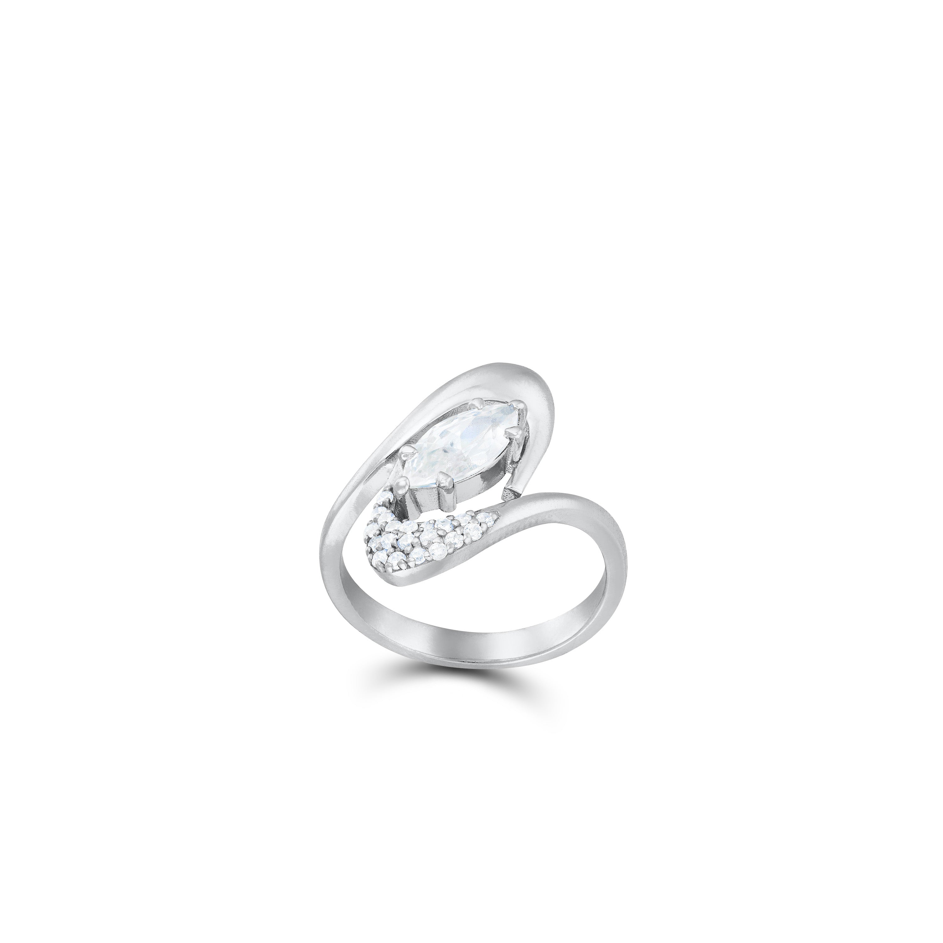 Swirl Oval Cz Statement Ring - Silver White