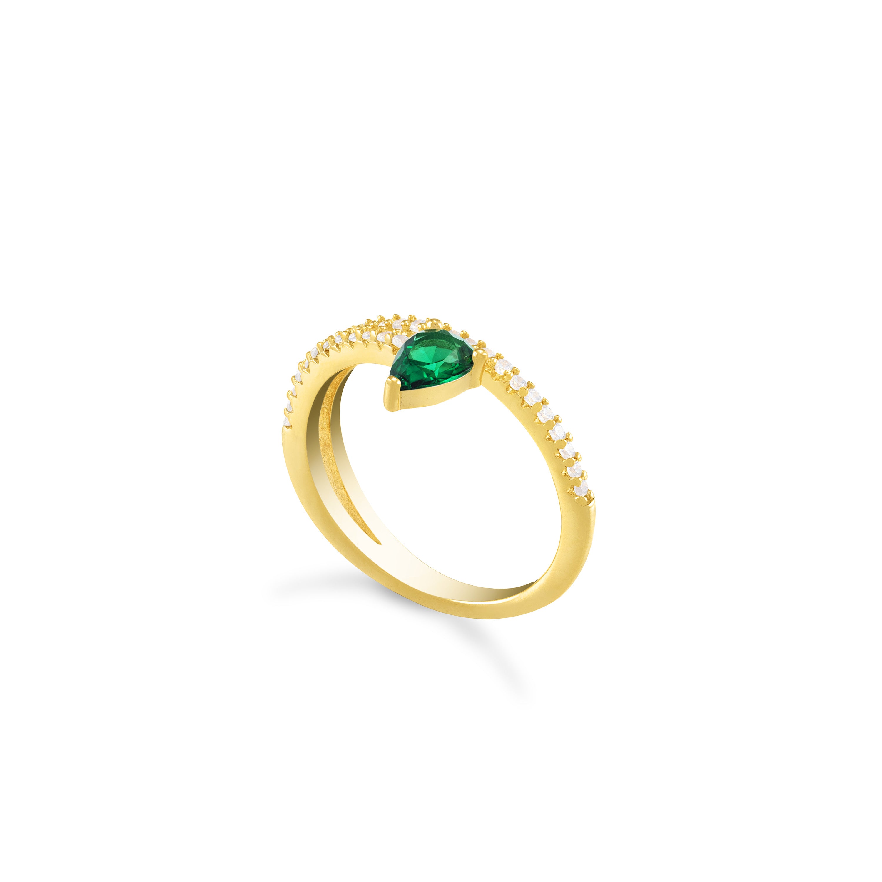 Teardrop Cubic Zirconia Wrap Ring - Gold Green And White