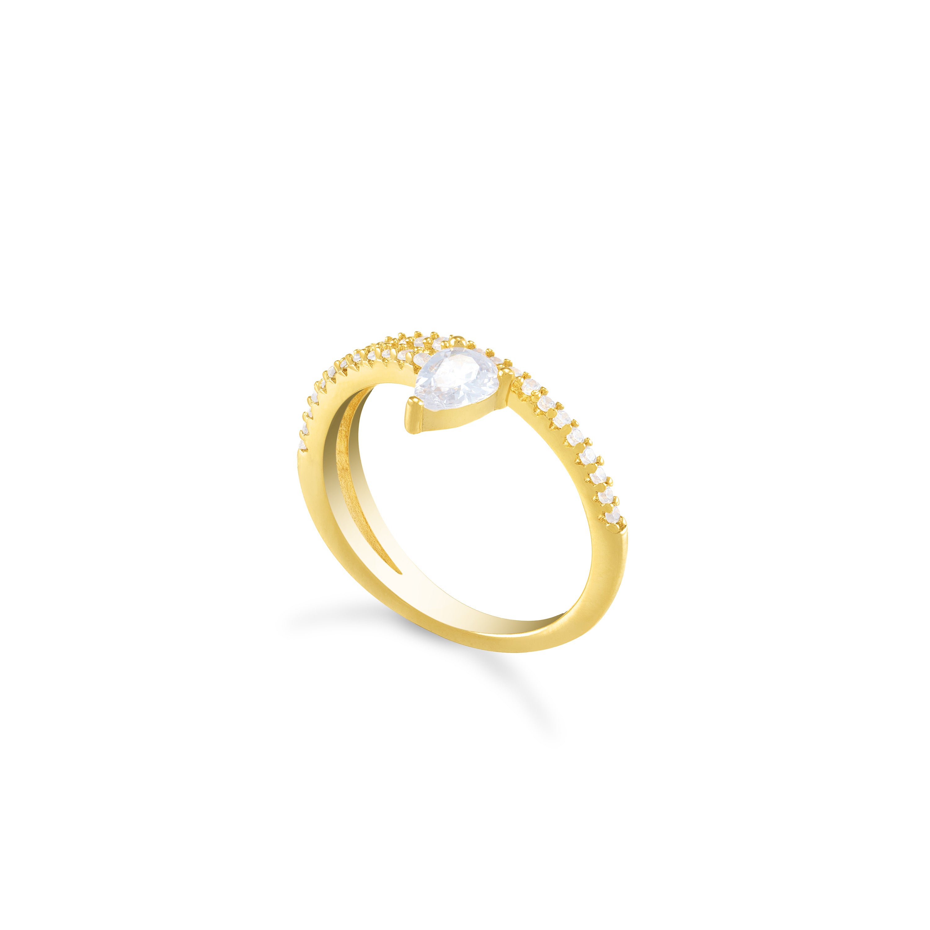 Teardrop Cubic Zirconia Wrap Ring - Gold White
