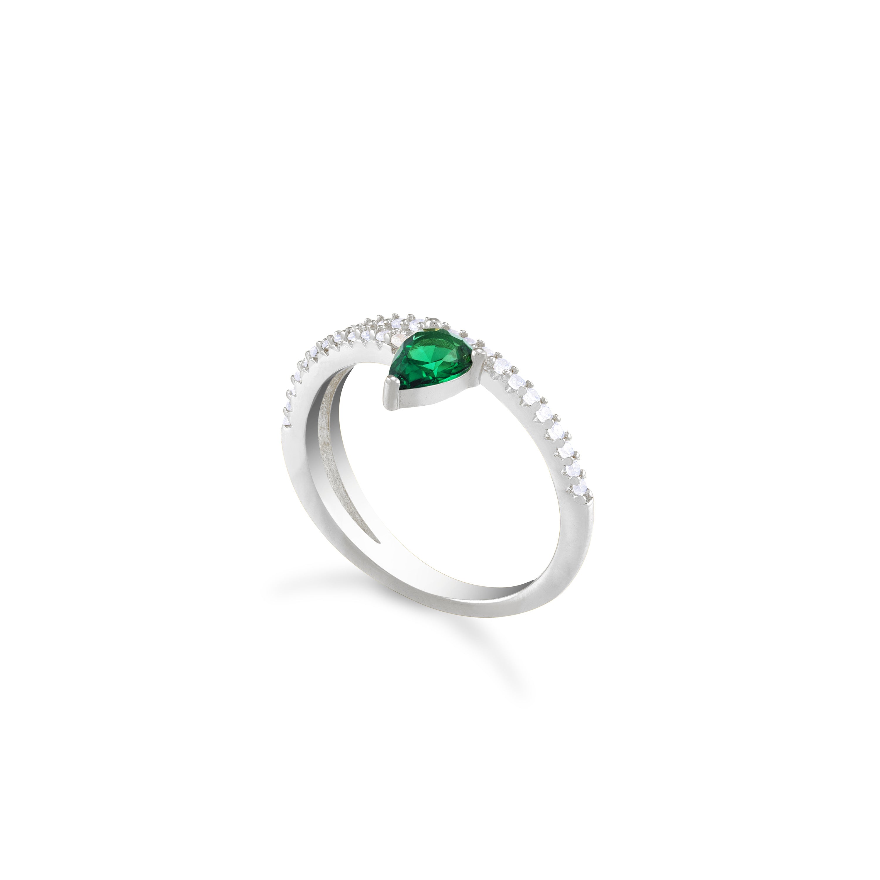 Teardrop Cubic Zirconia Wrap Ring - Silver Green And White