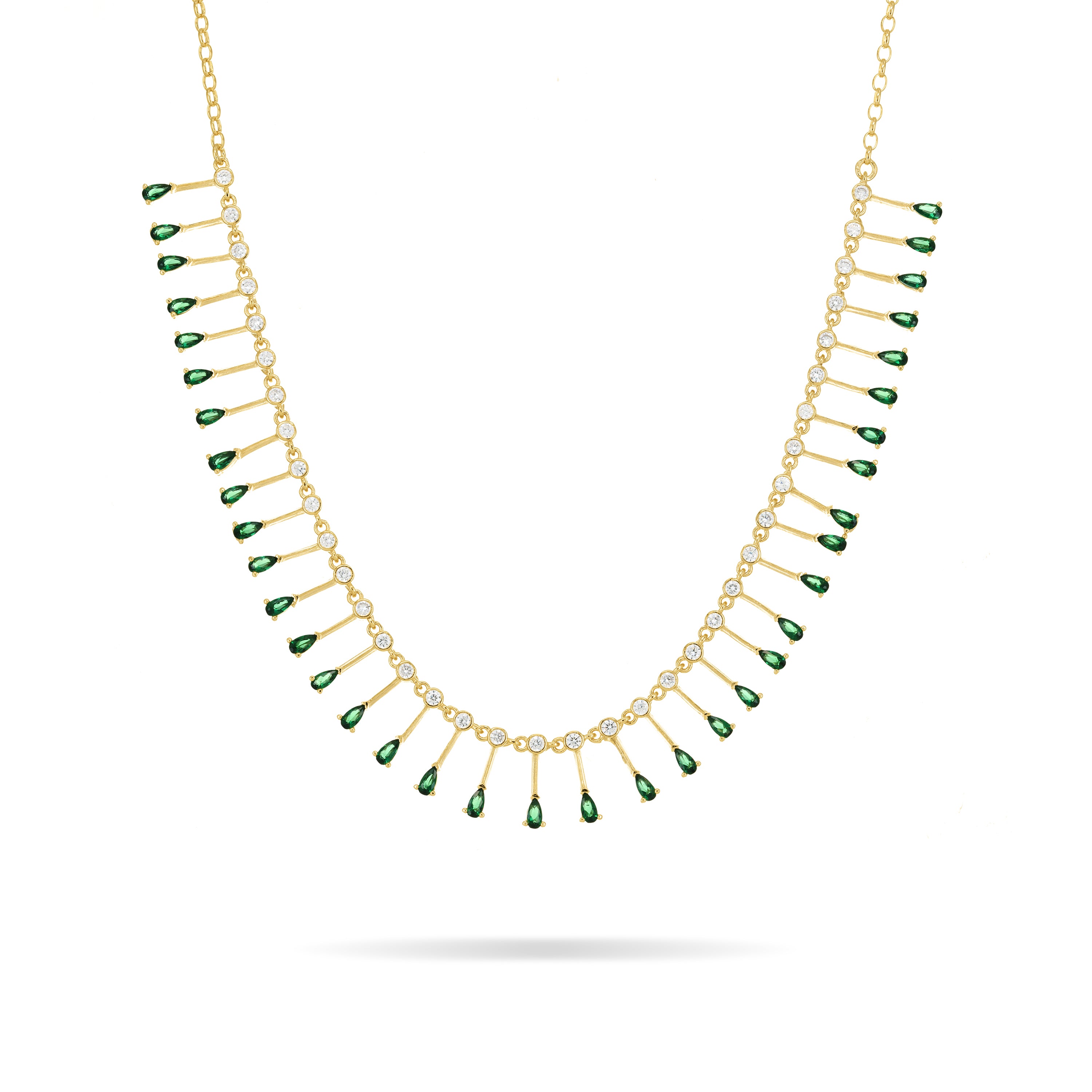 Teardrop Fringe Necklace - Gold Green And White