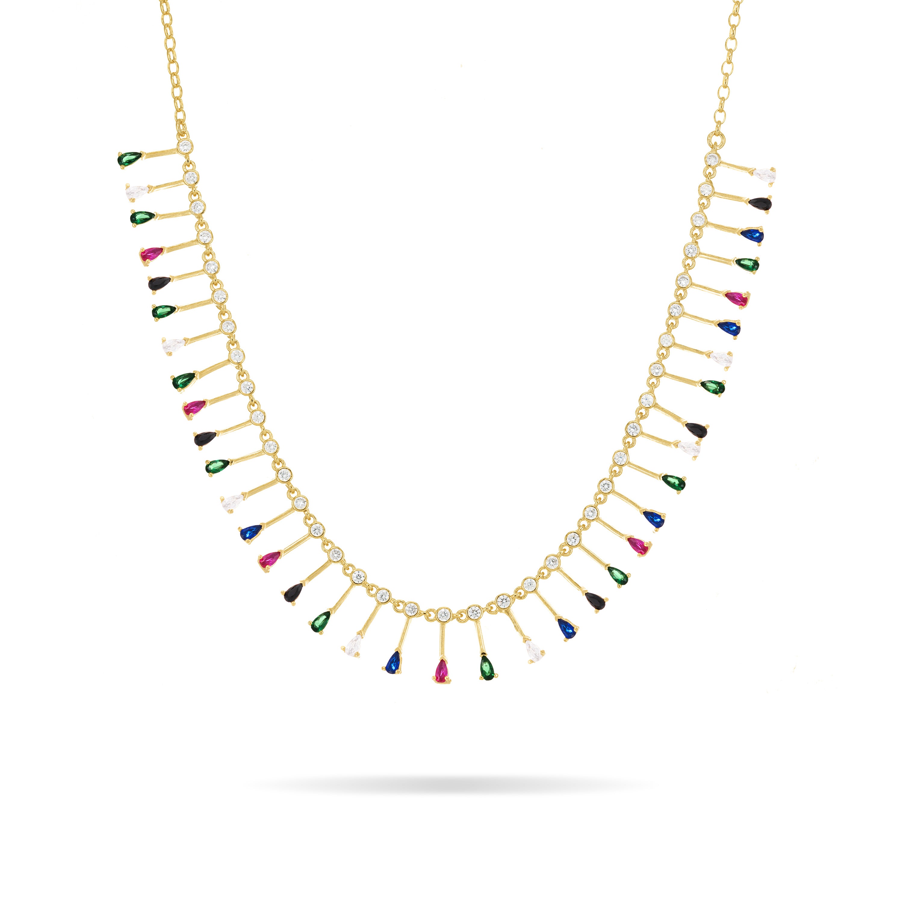 Teardrop Fringe Necklace - Gold Rainbow And White