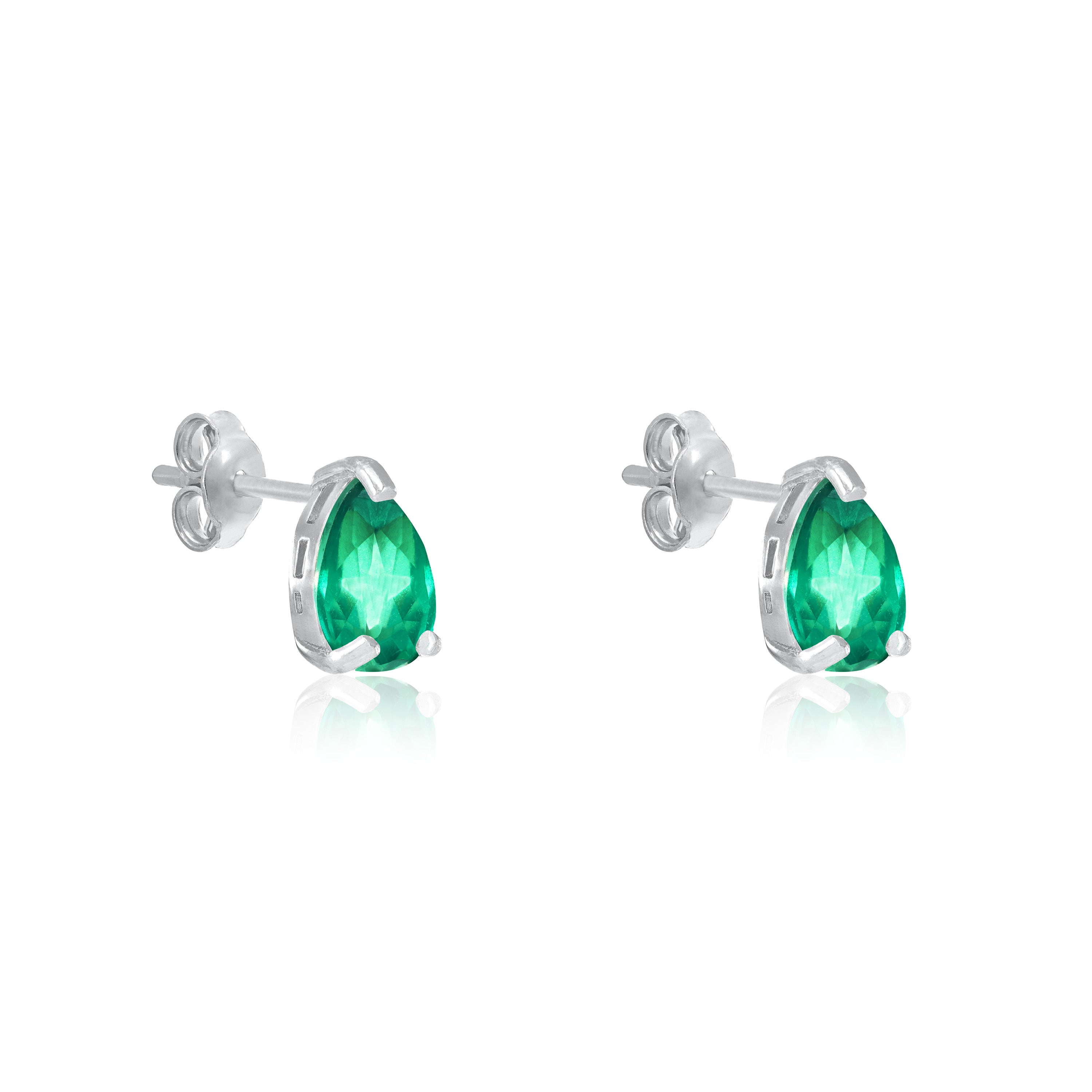Teardrop Stud Earrings - Silver Green Matt