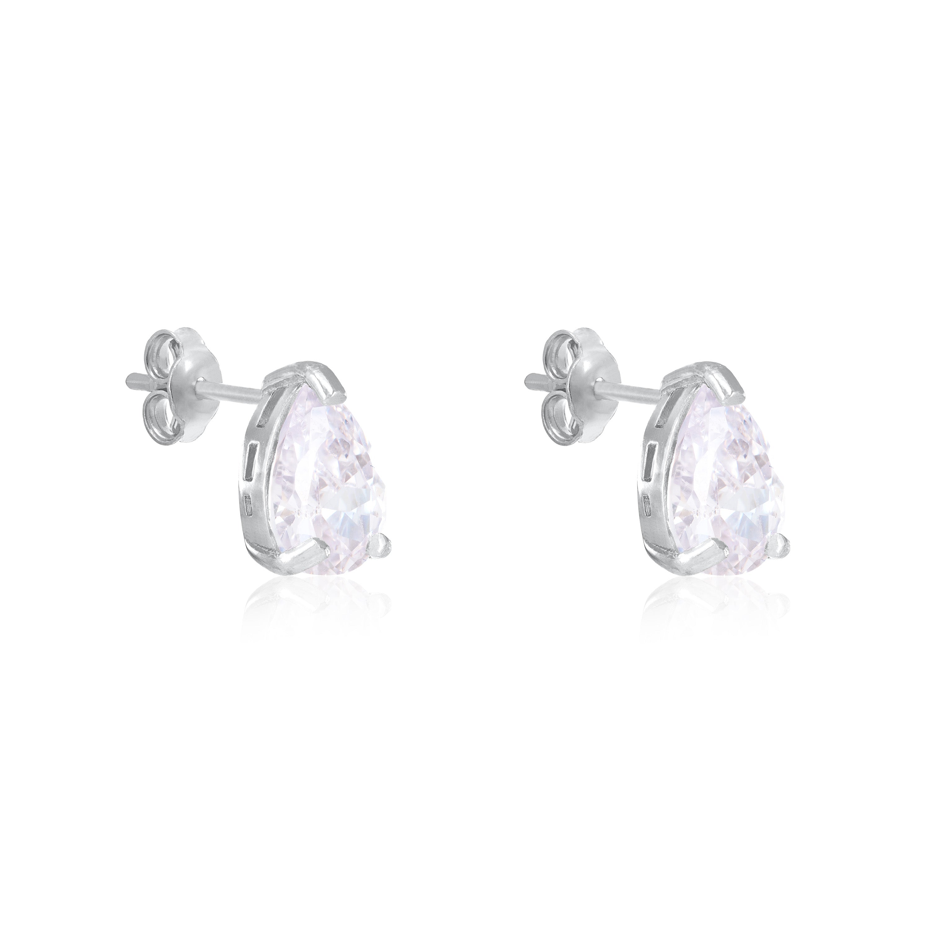 Teardrop Stud Earrings - Silver White