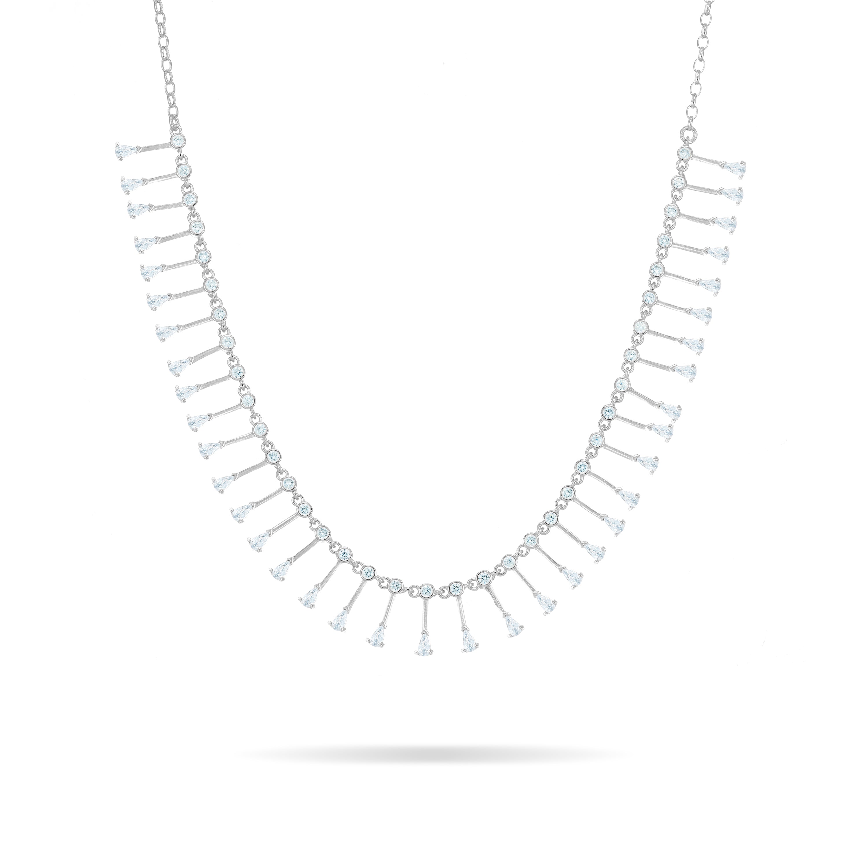 Teardrop Fringe Necklace - Silver White