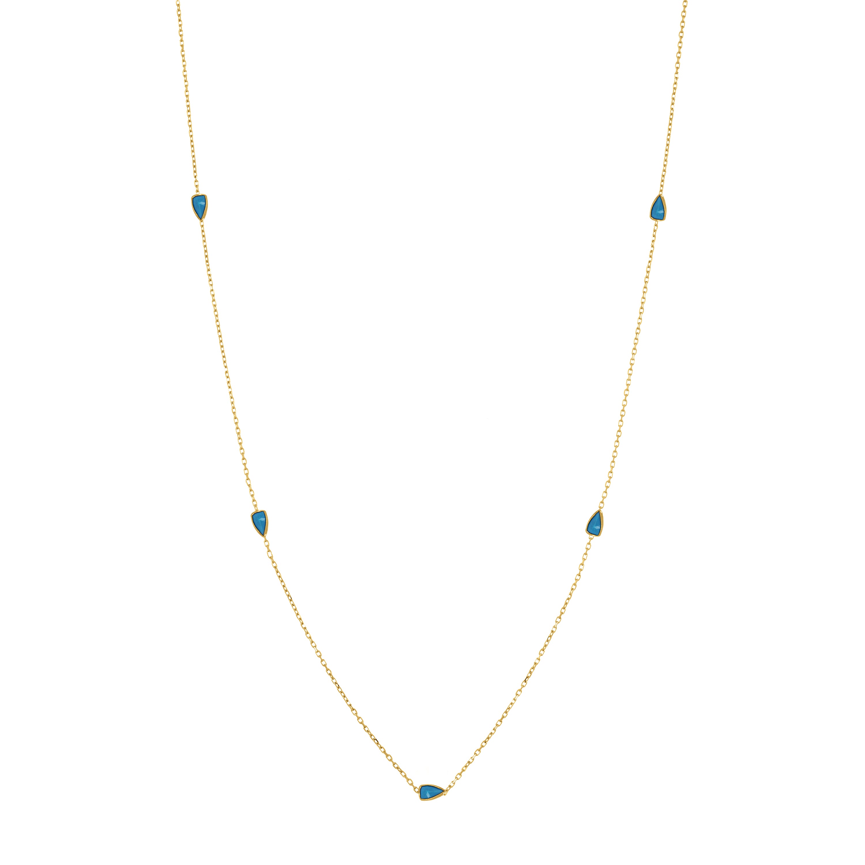 Teardrops Chain Long Necklace - Gold Turquoise