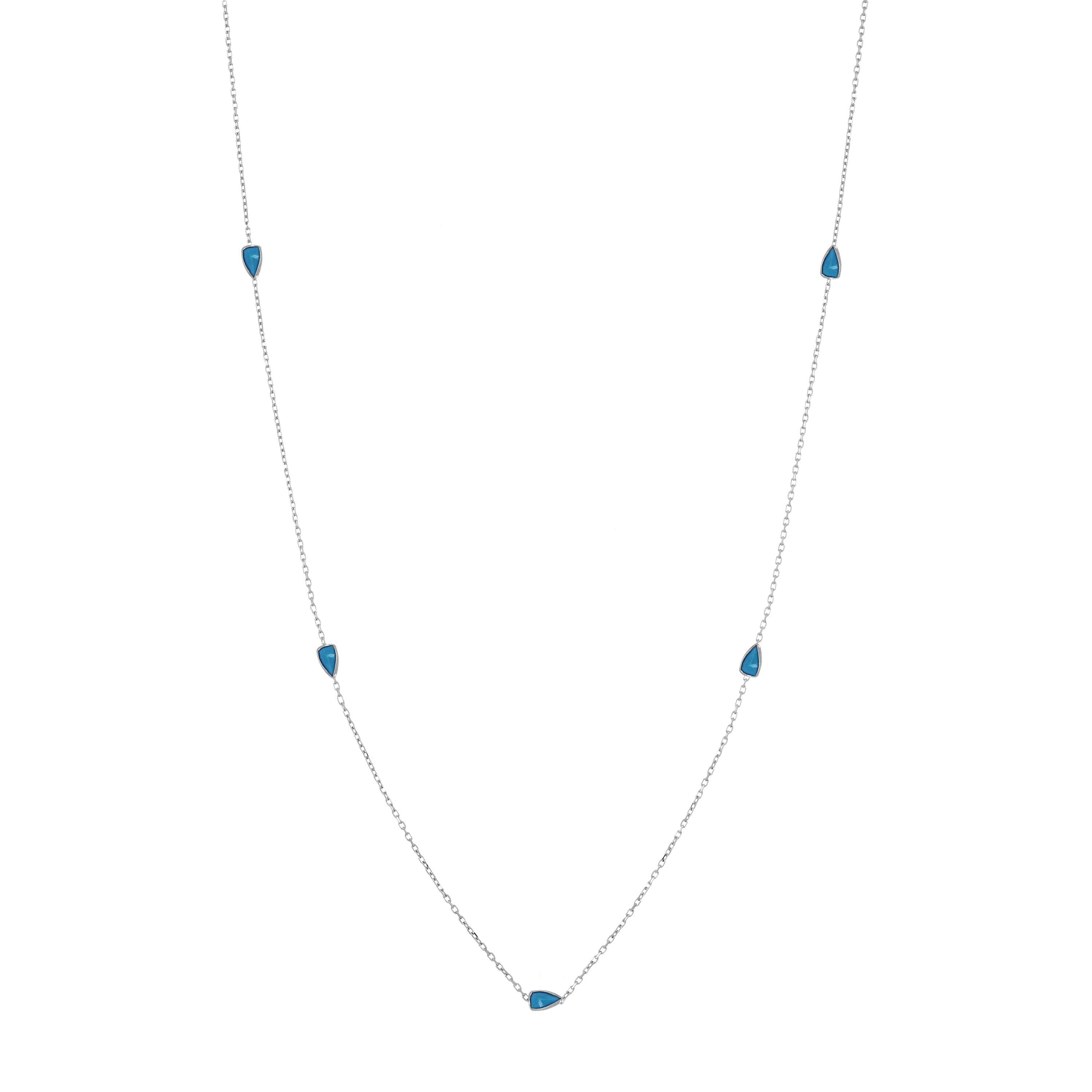 Teardrops Chain Long Necklace - Silver Aquamarine