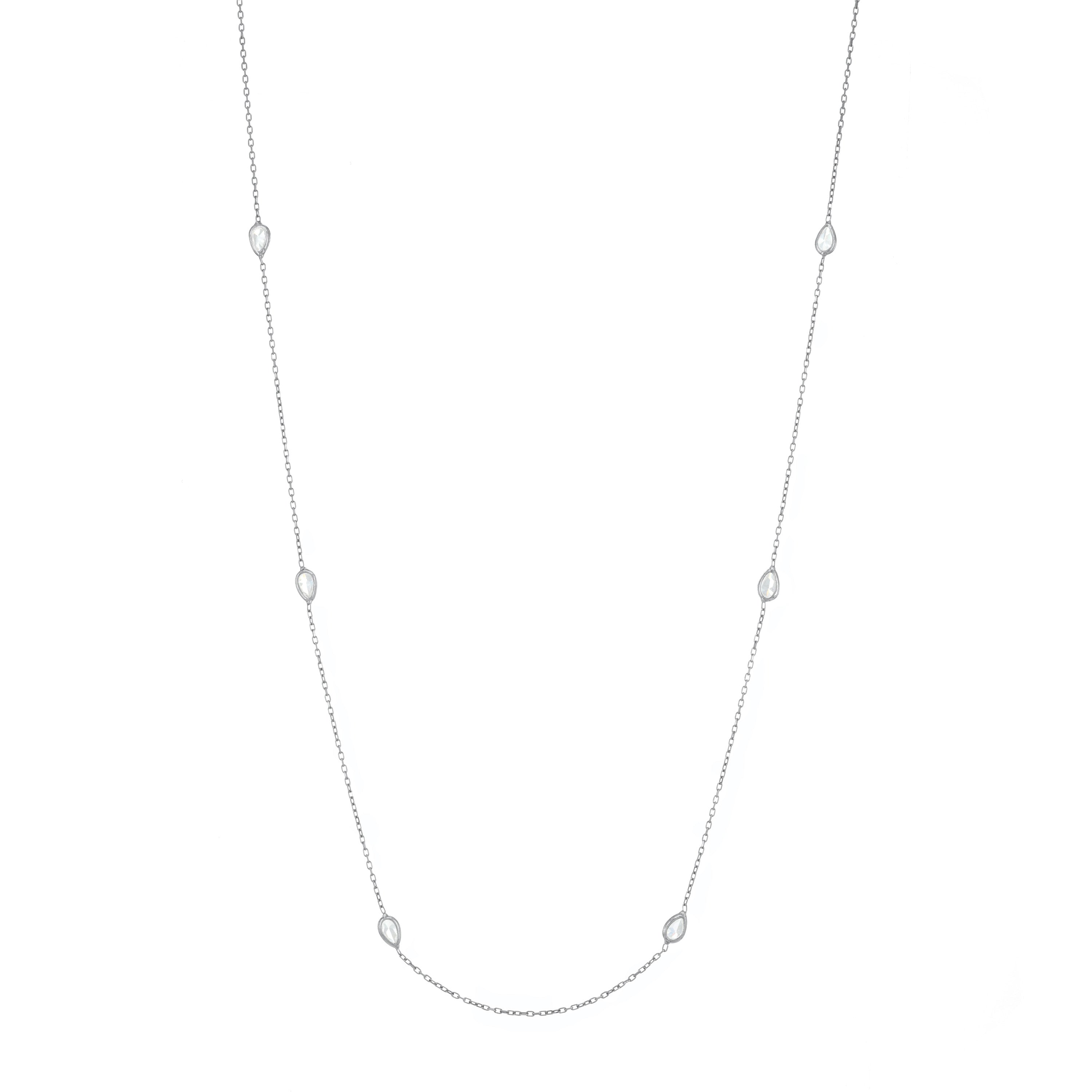 Teardrops Chain Long Necklace - Silver White