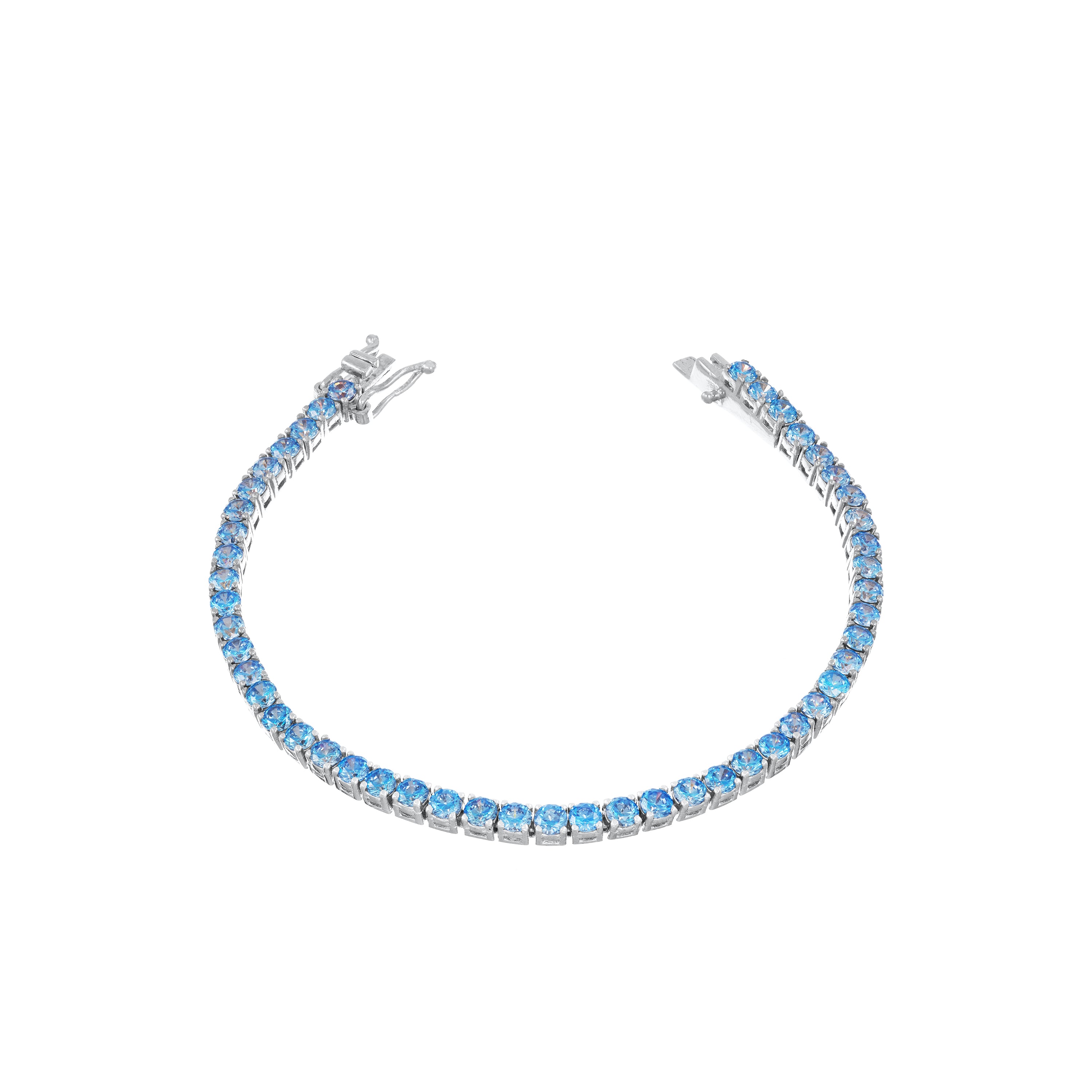 Tennis Bracelet With Box Clasp - Silver Aquamarine - 3mm