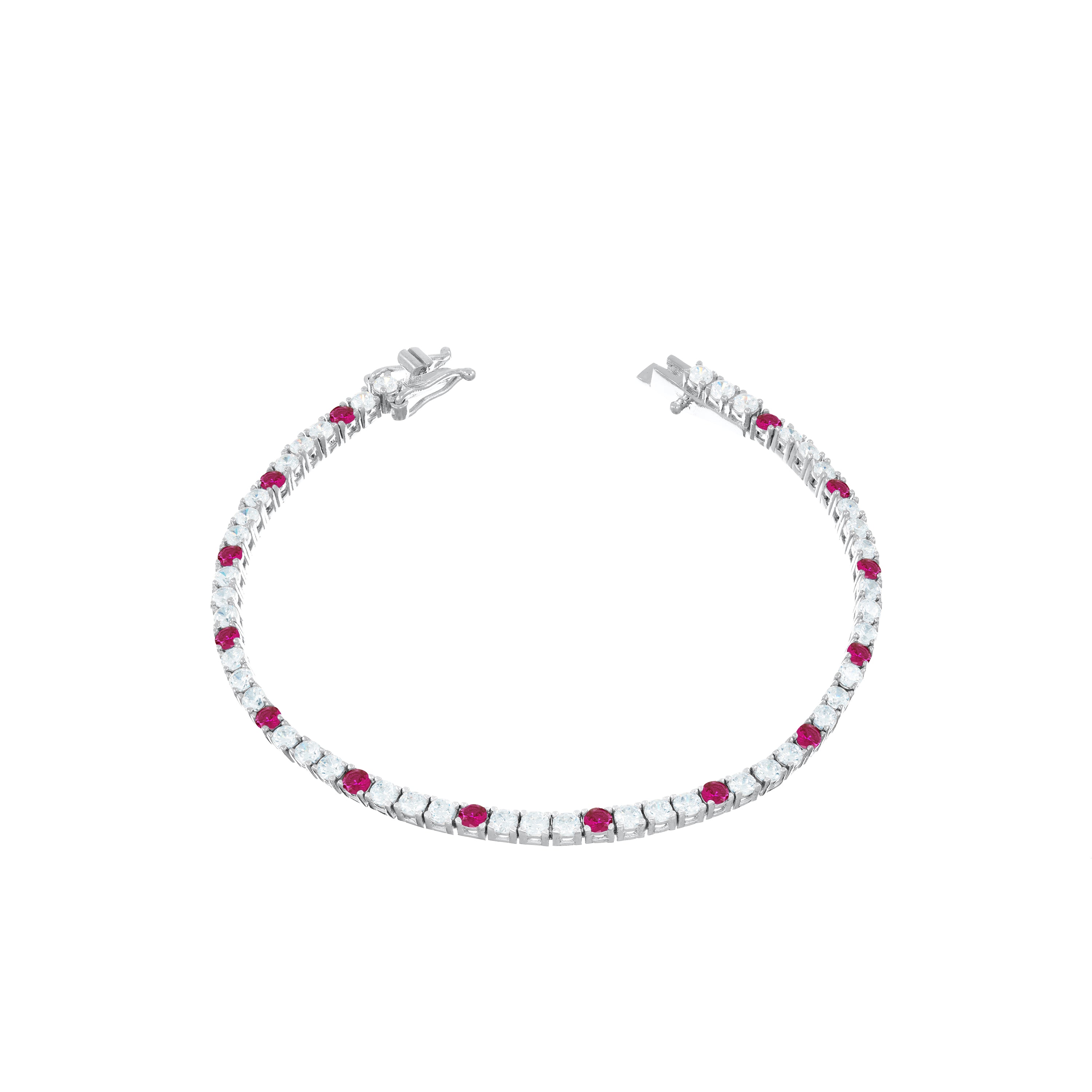 Tennis Bracelet With Box Clasp - Silver Dot Fuchsia - 2.5mm