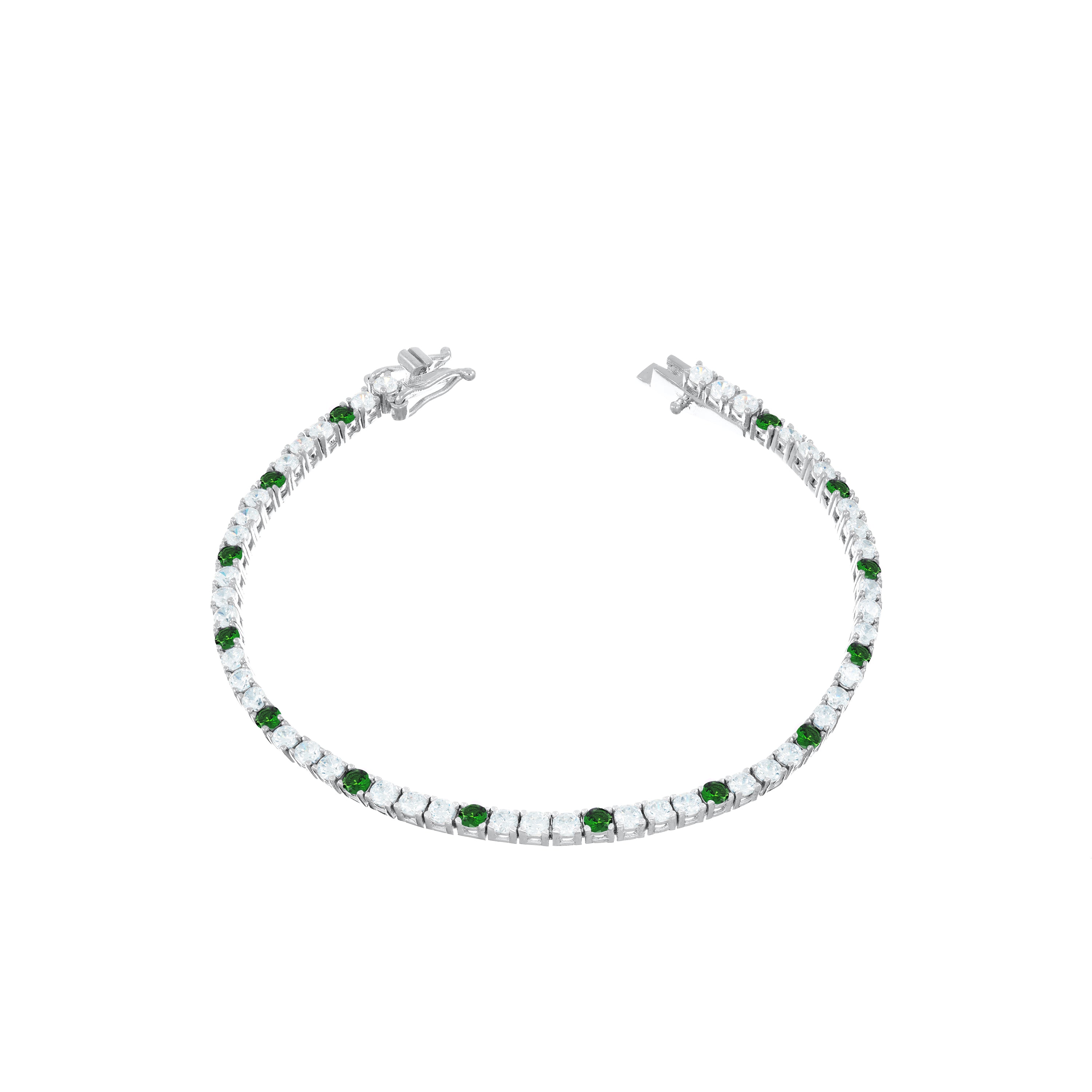Tennis Bracelet With Box Clasp - Silver Dot Green - 2.5mm