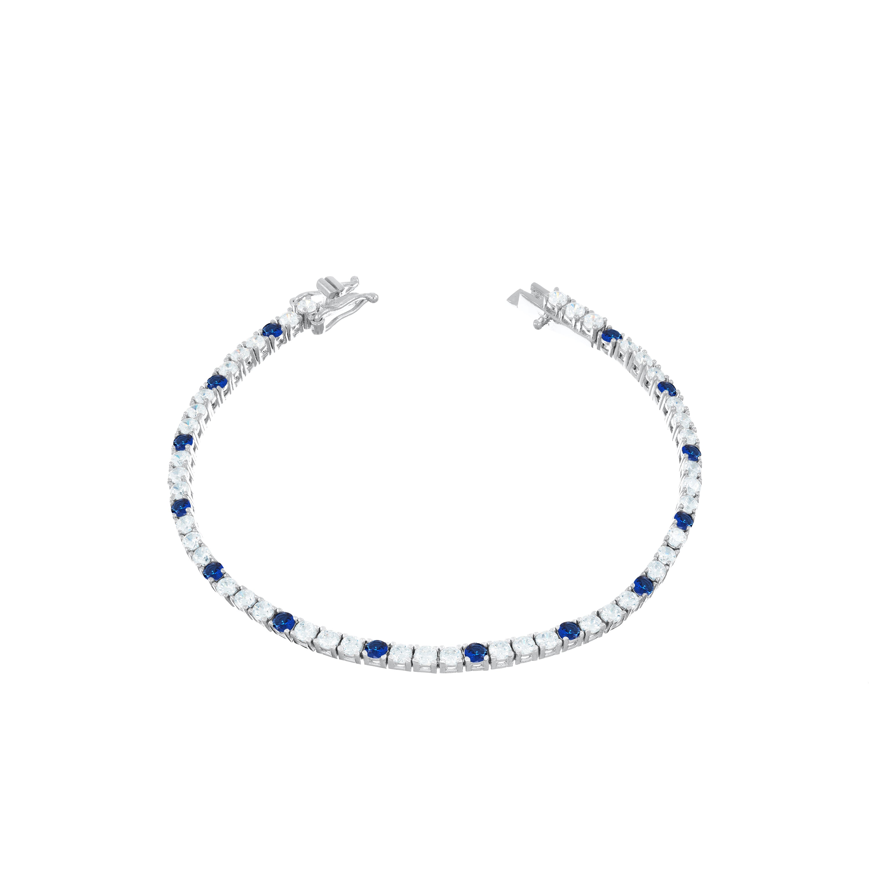 Tennis Bracelet With Box Clasp - Silver Dot Navy Blue - 2.5mm