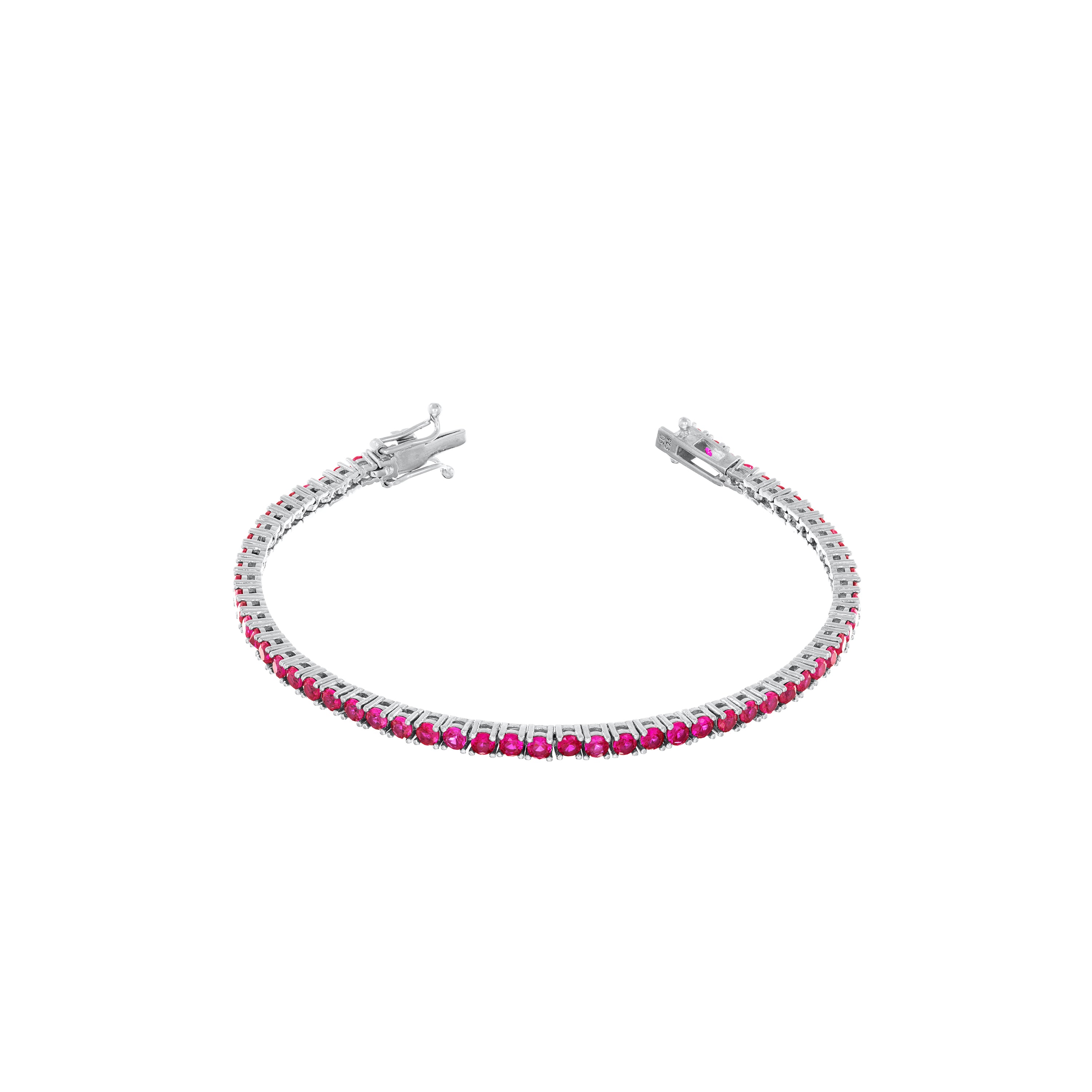 Tennis Bracelet With Box Clasp - Silver Fuchsia - 3mm