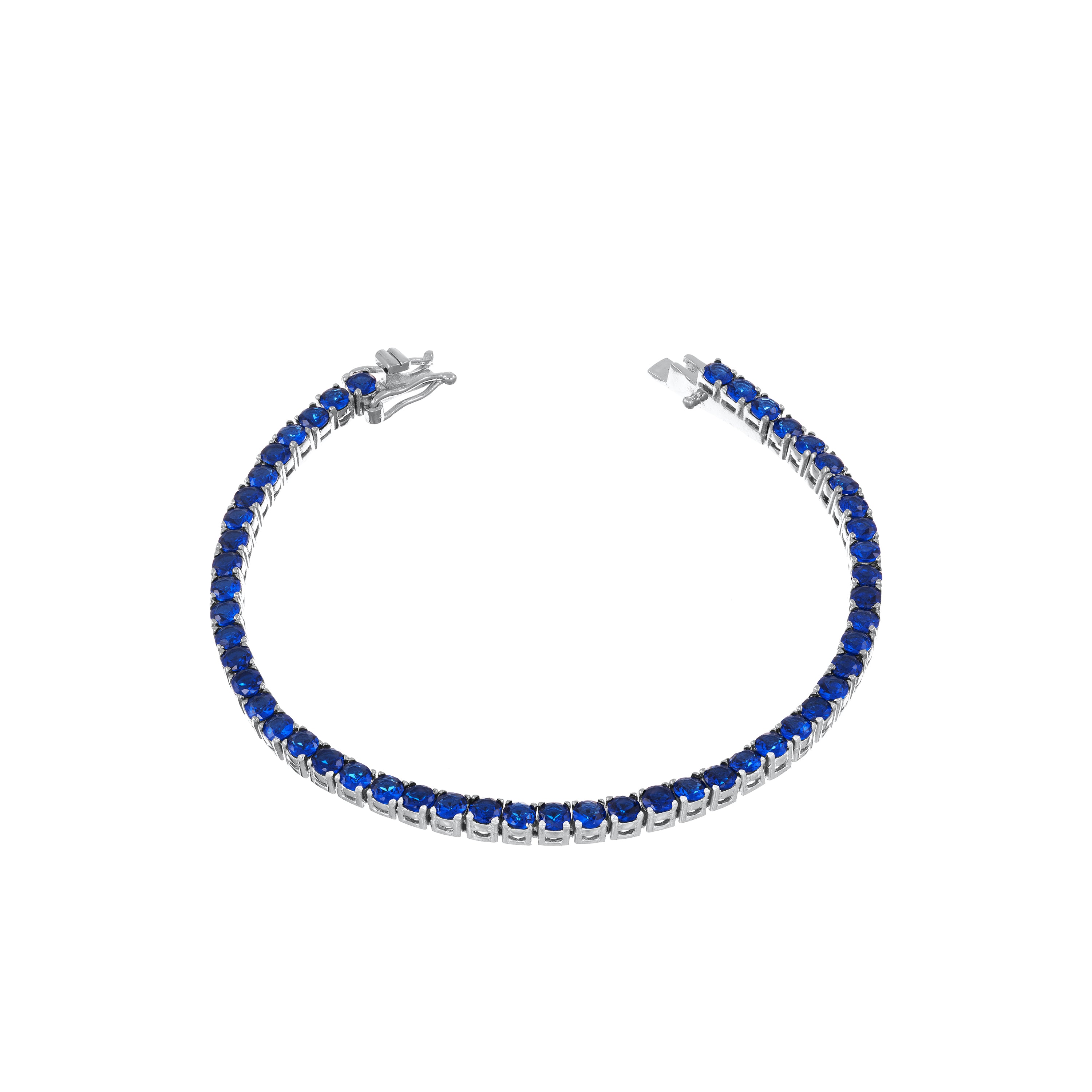 Tennis Bracelet With Box Clasp - Silver Navy Blue - 3mm