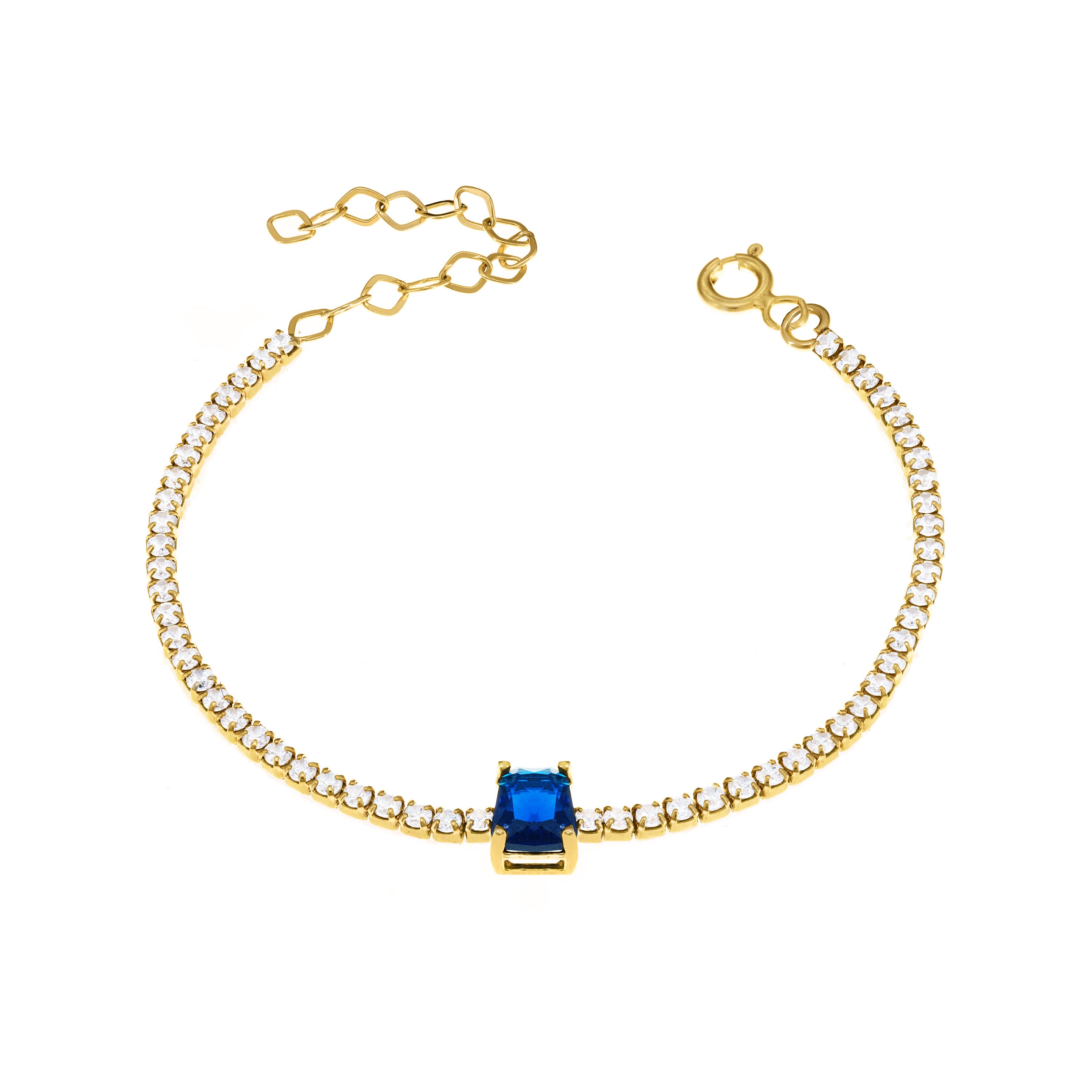 Tennis Bracelet With Center Square Stone - Gold Navy Blue And White