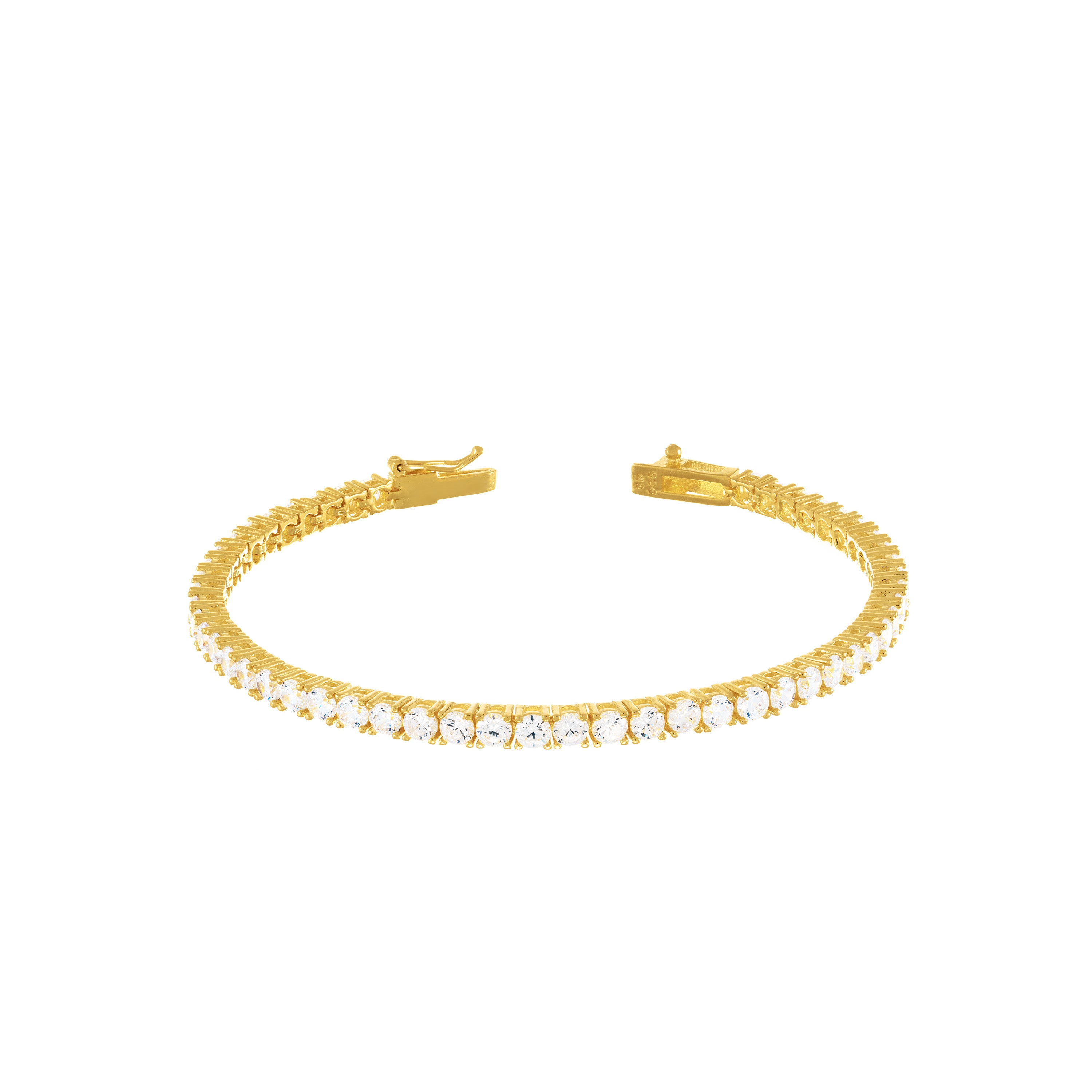 Tennis Bracelet With Box Clasp - Gold White 3mm