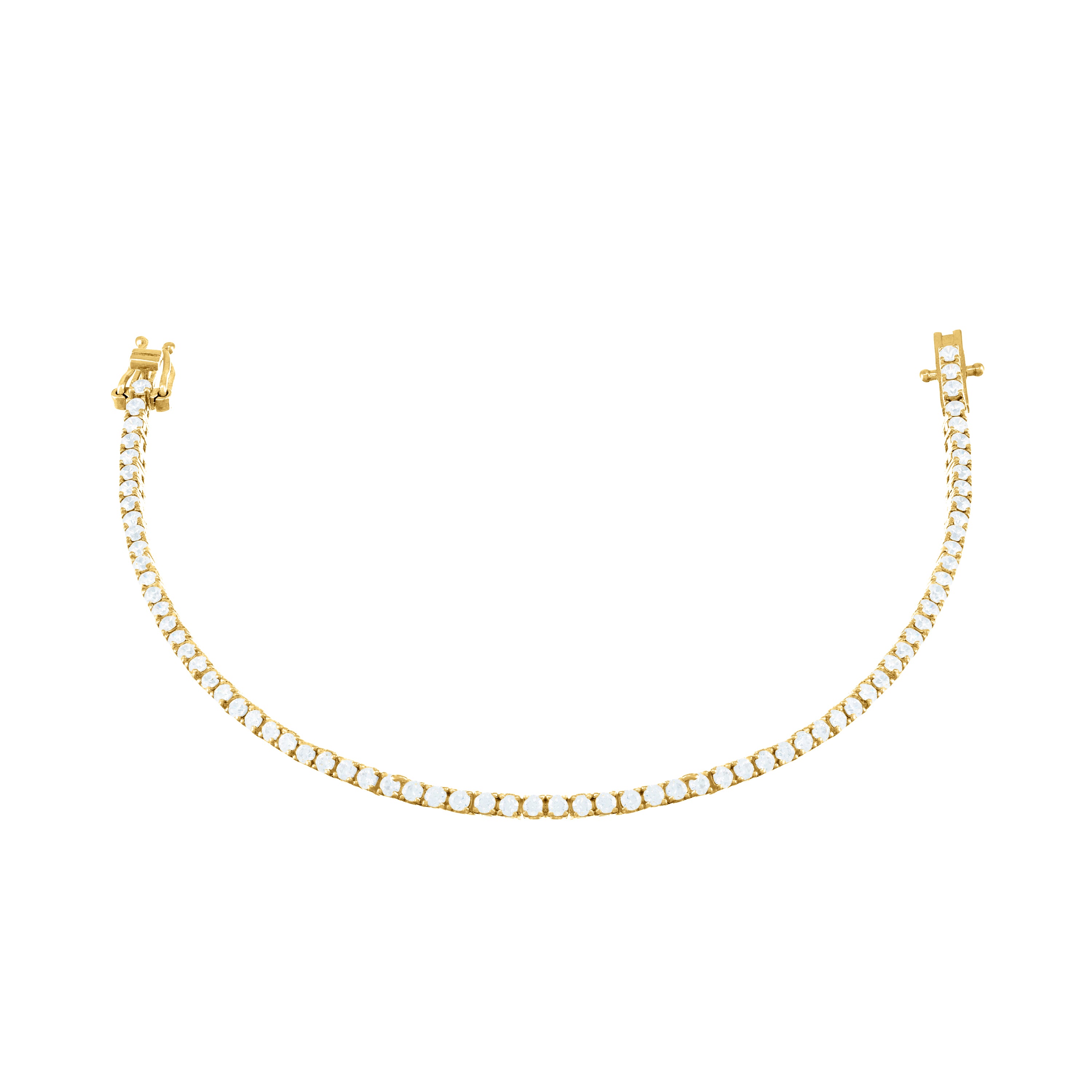 Tennis Bracelet With Box Clasp - Gold White 2mm