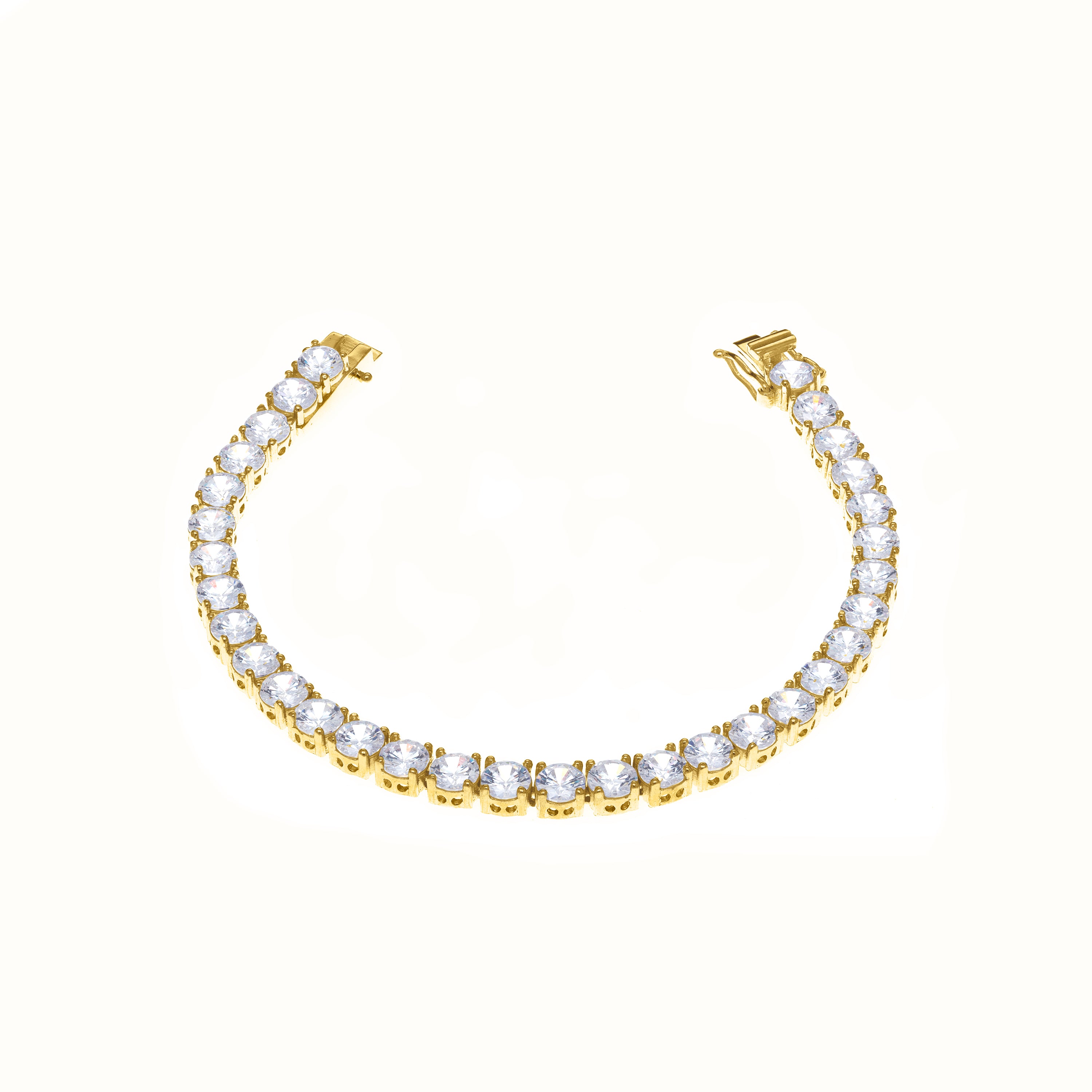 Tennis Bracelet With Box Clasp - Gold White 4.5mm