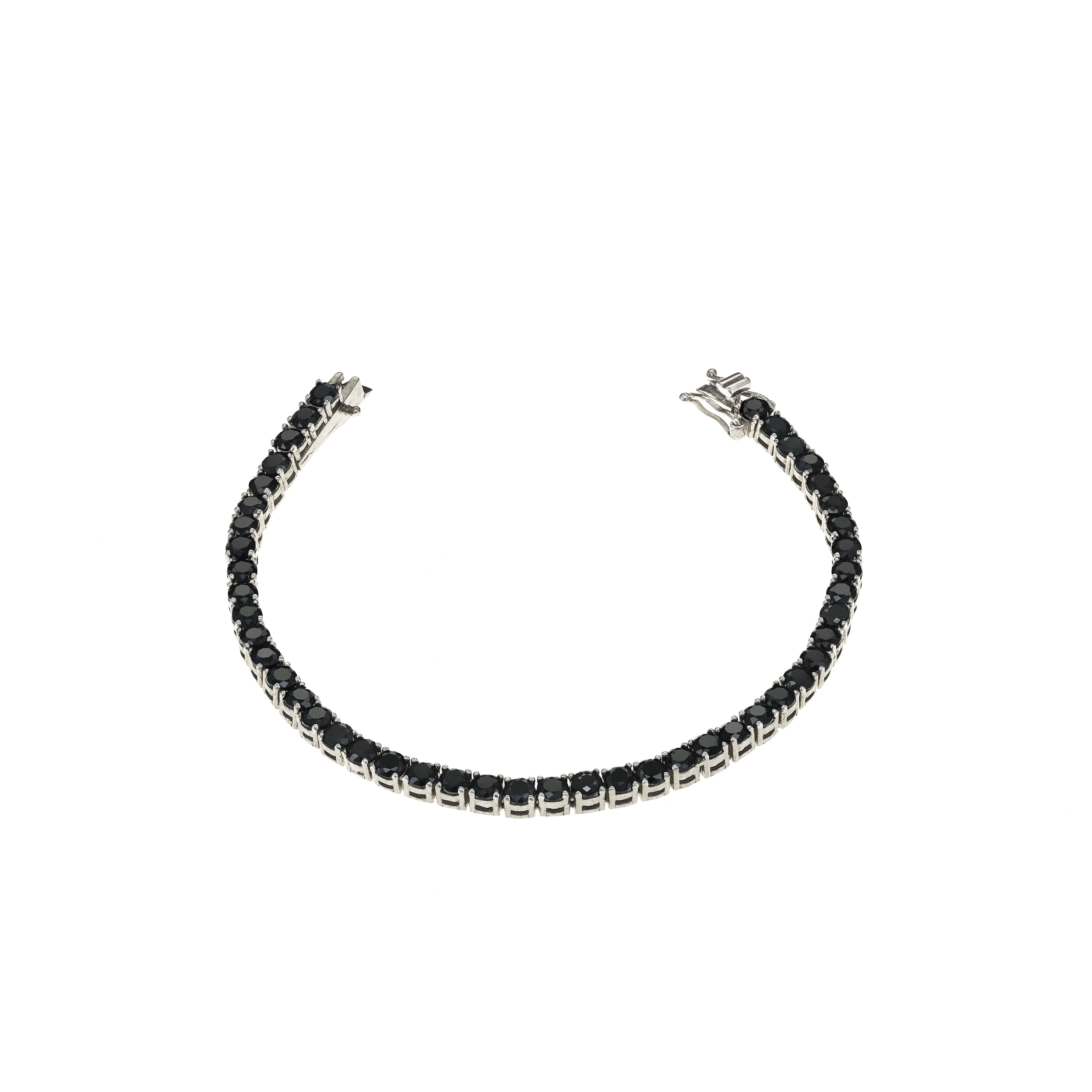 Tennis Bracelet With Box Clasp - Silver Black - 4mm