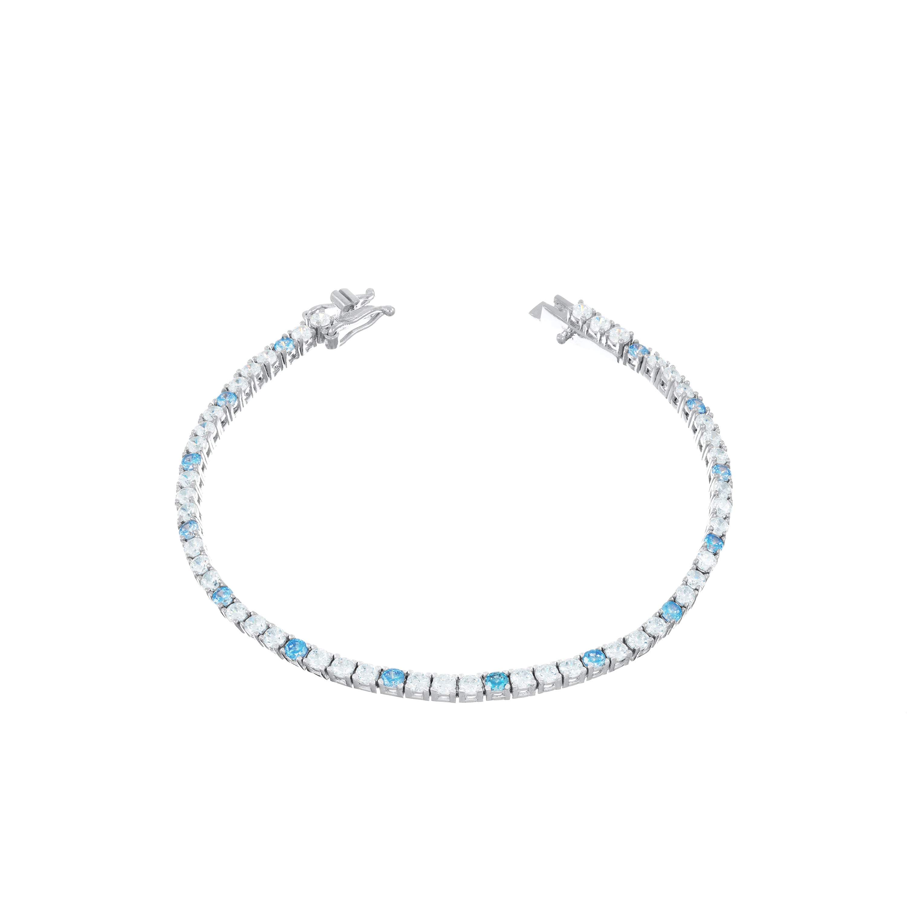 Tennis Bracelet With Box Clasp - Silver Dot Aquamarine - 2.5mm