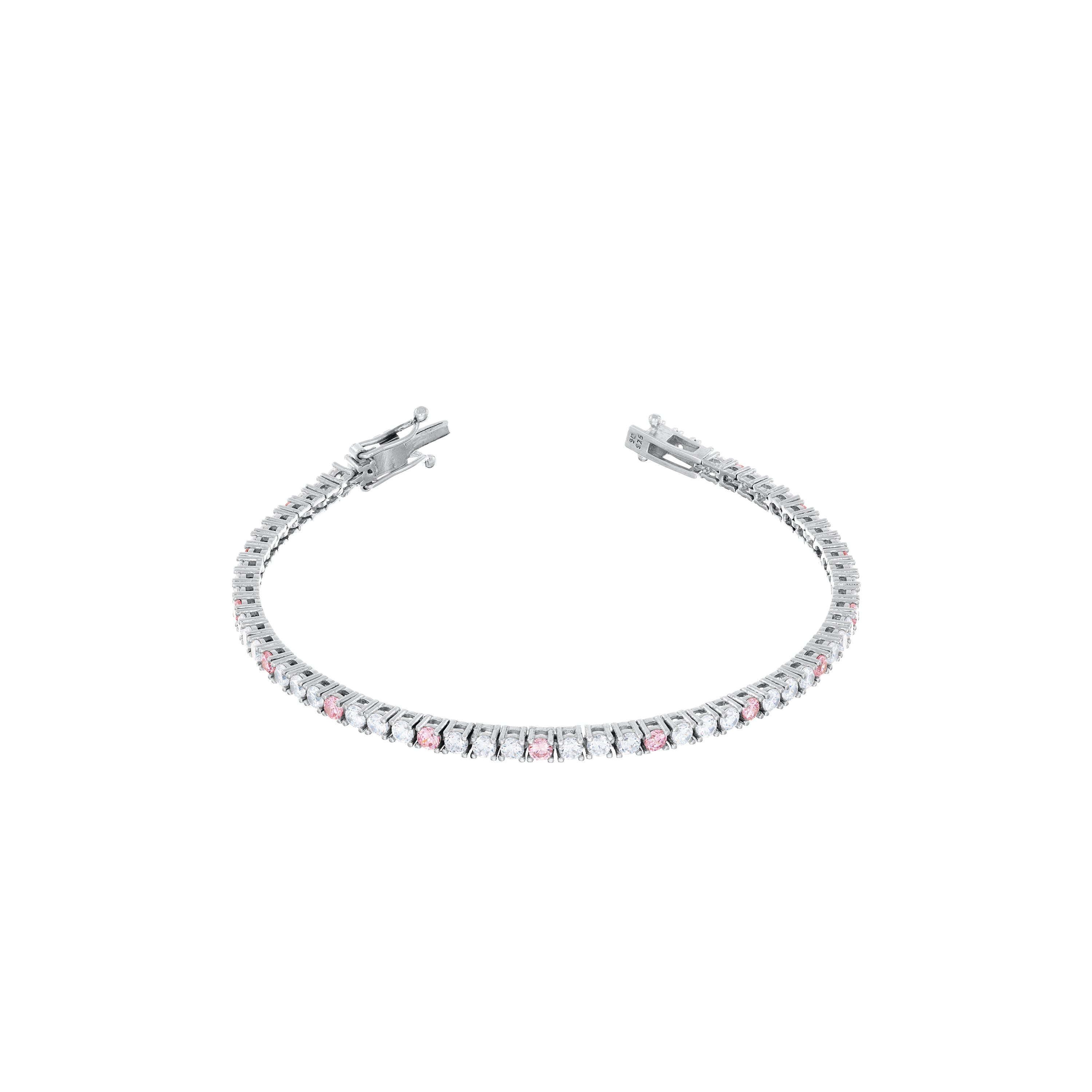 Tennis Bracelet With Box Clasp - Silver Dot Light Pink - 2.5mm