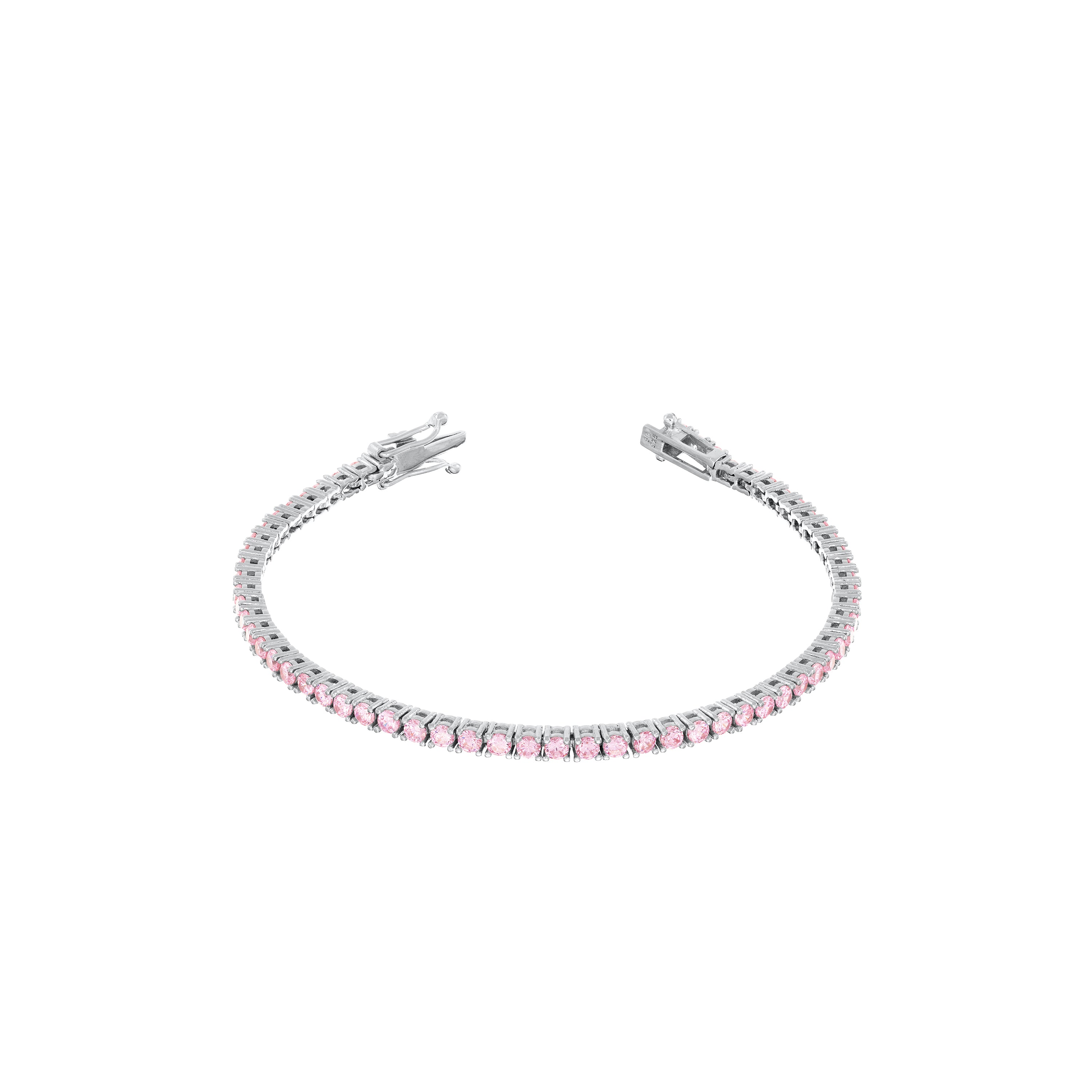 Tennis Bracelet With Box Clasp - Silver Light Pink - 3mm