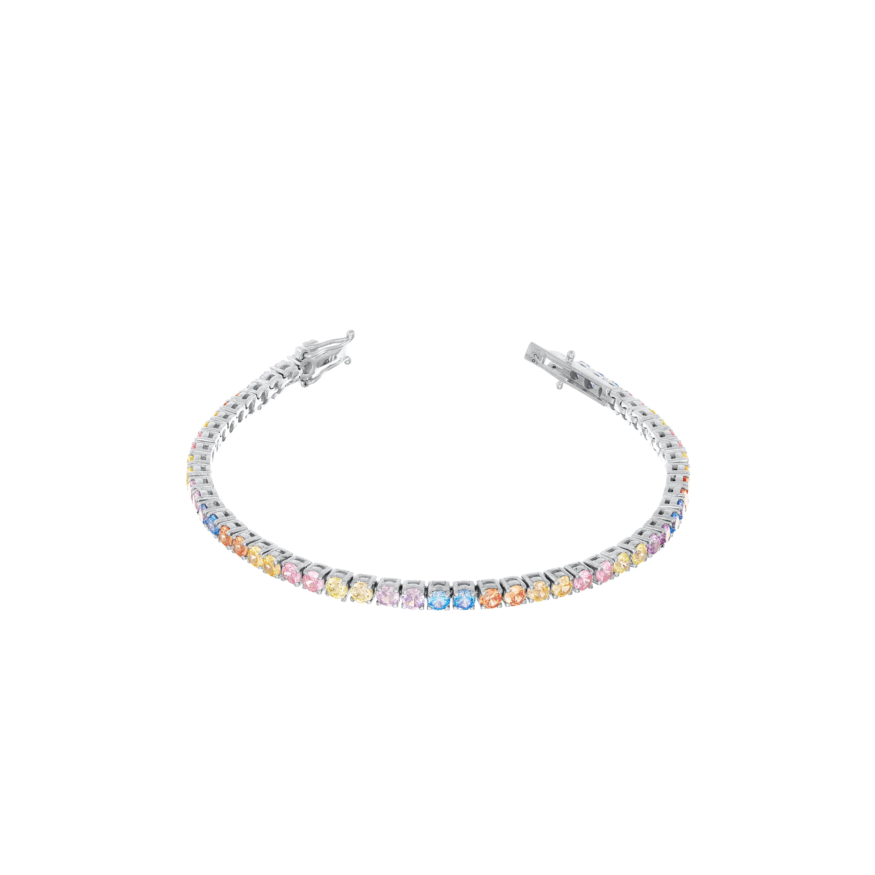 Tennis Bracelet With Box Clasp - Silver Pastel Rainbow - 3mm