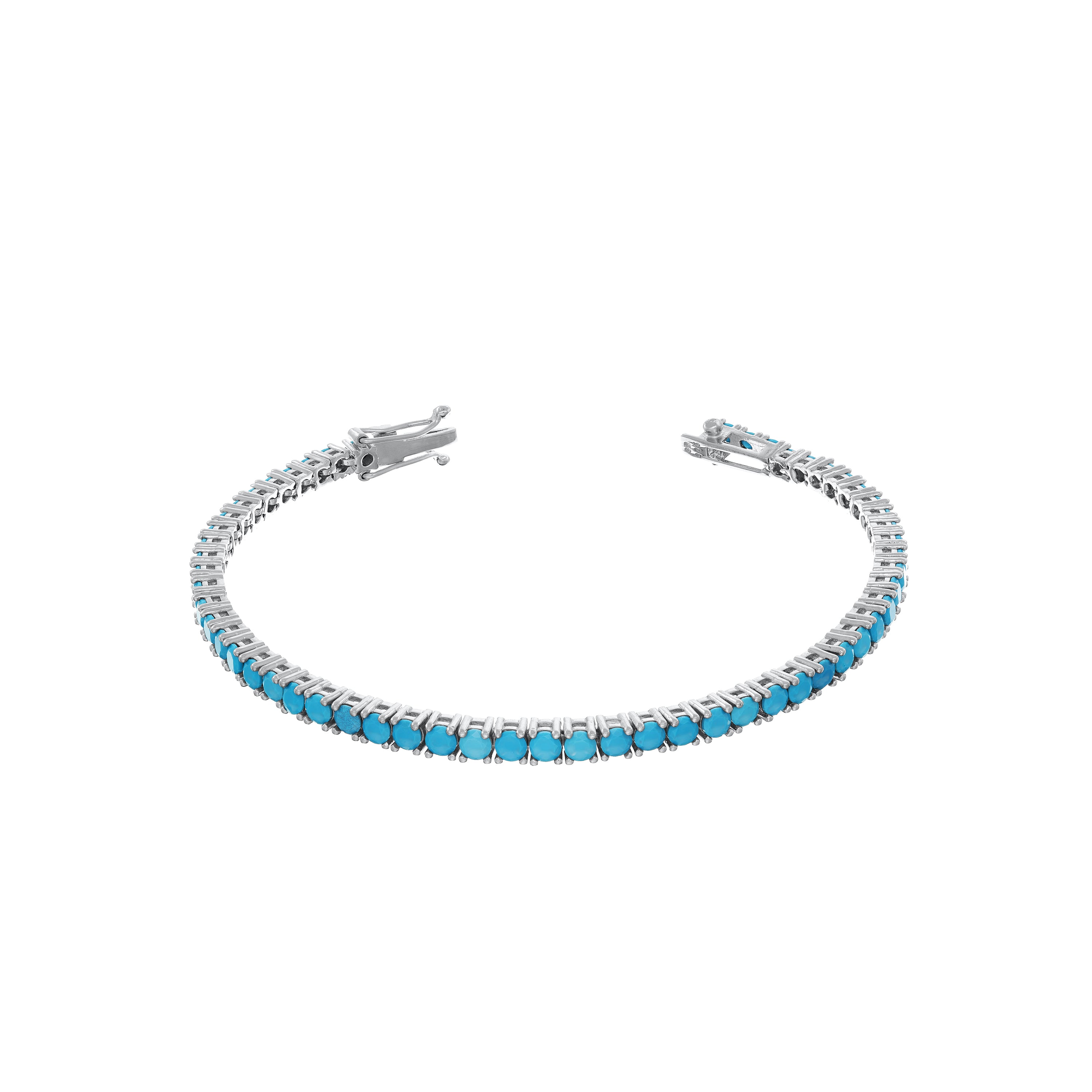 Tennis Bracelet With Box Clasp - Silver Turquoise - 3mm