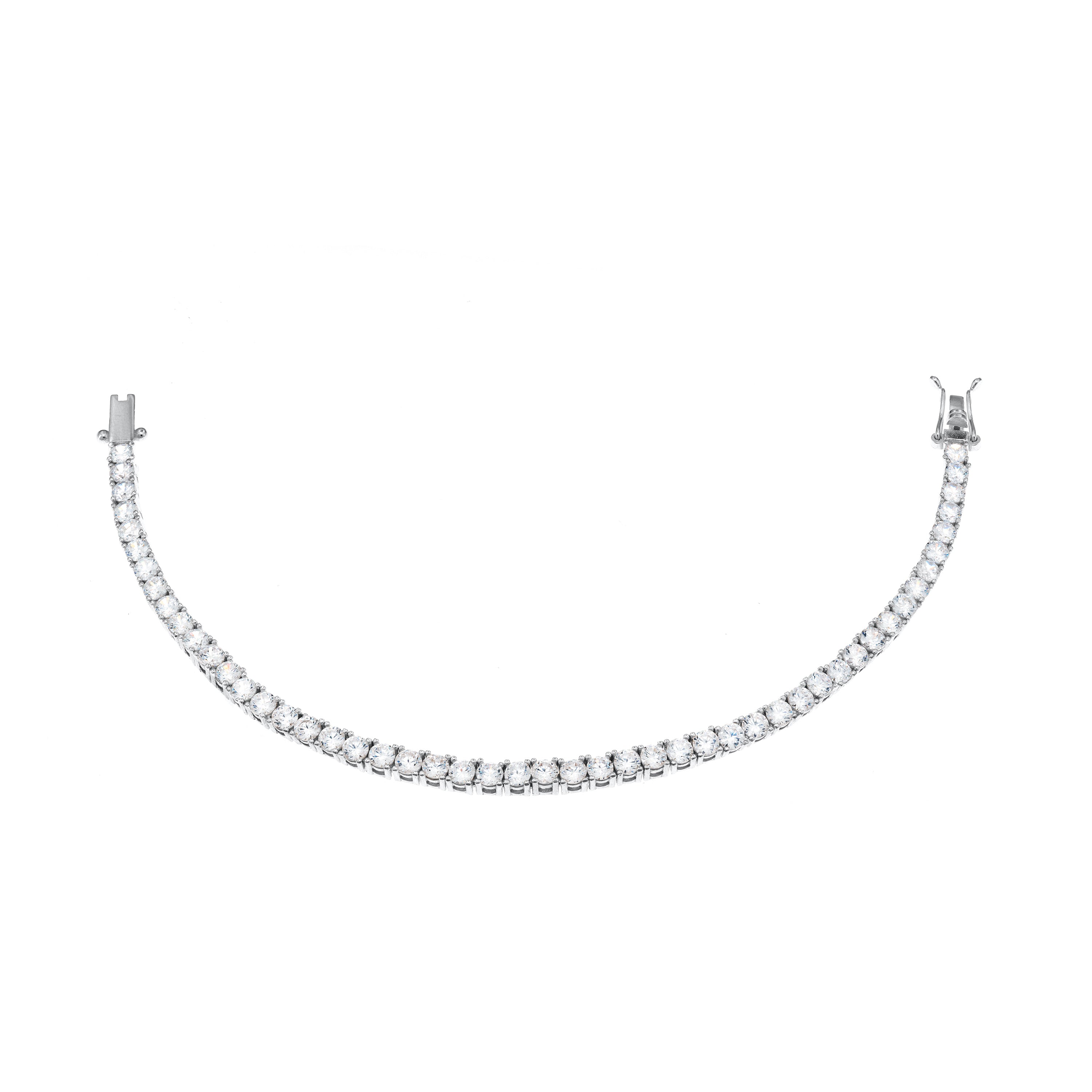 Tennis Bracelet With Box Clasp - Silver White 2.5mm