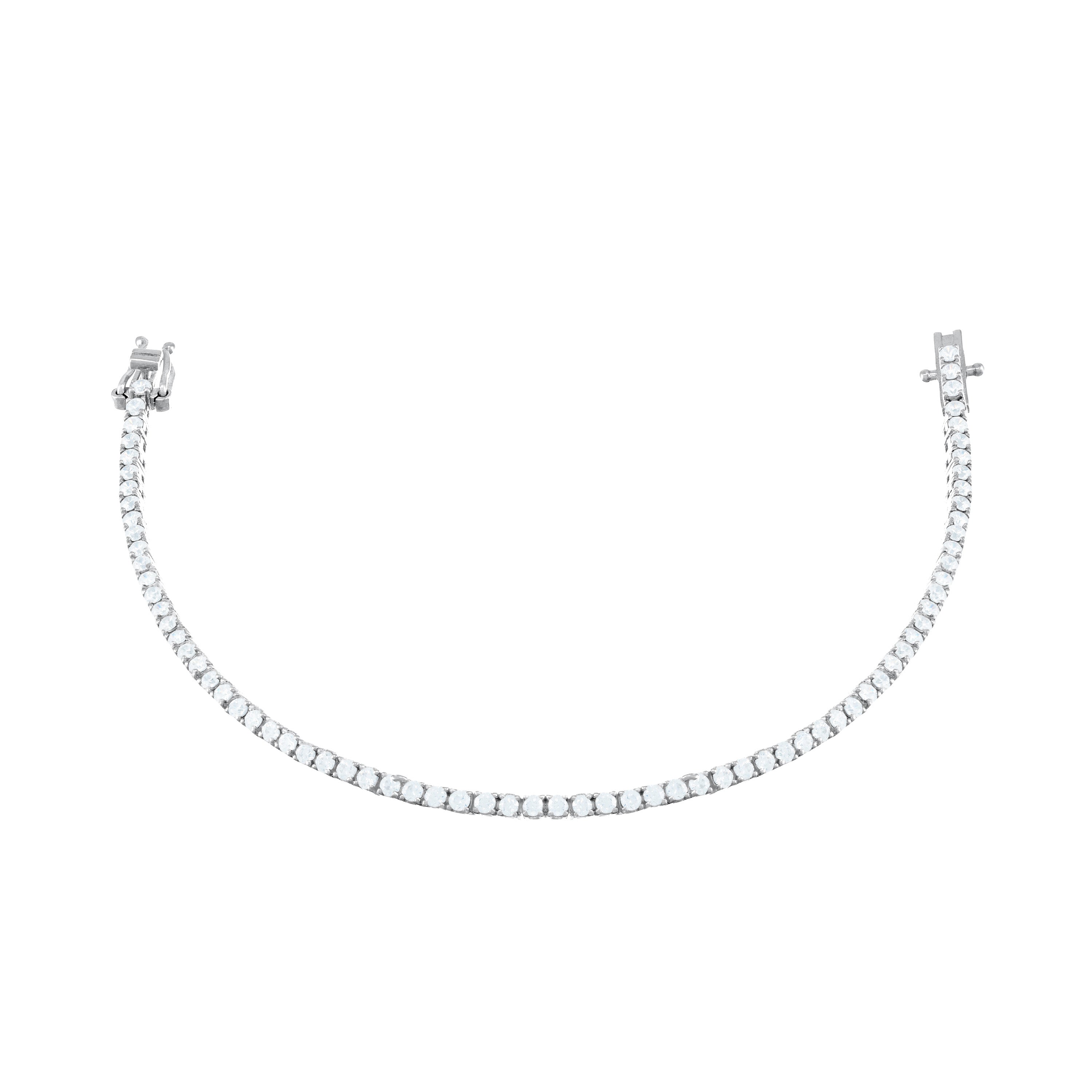 Tennis Bracelet With Box Clasp - Silver White 2mm