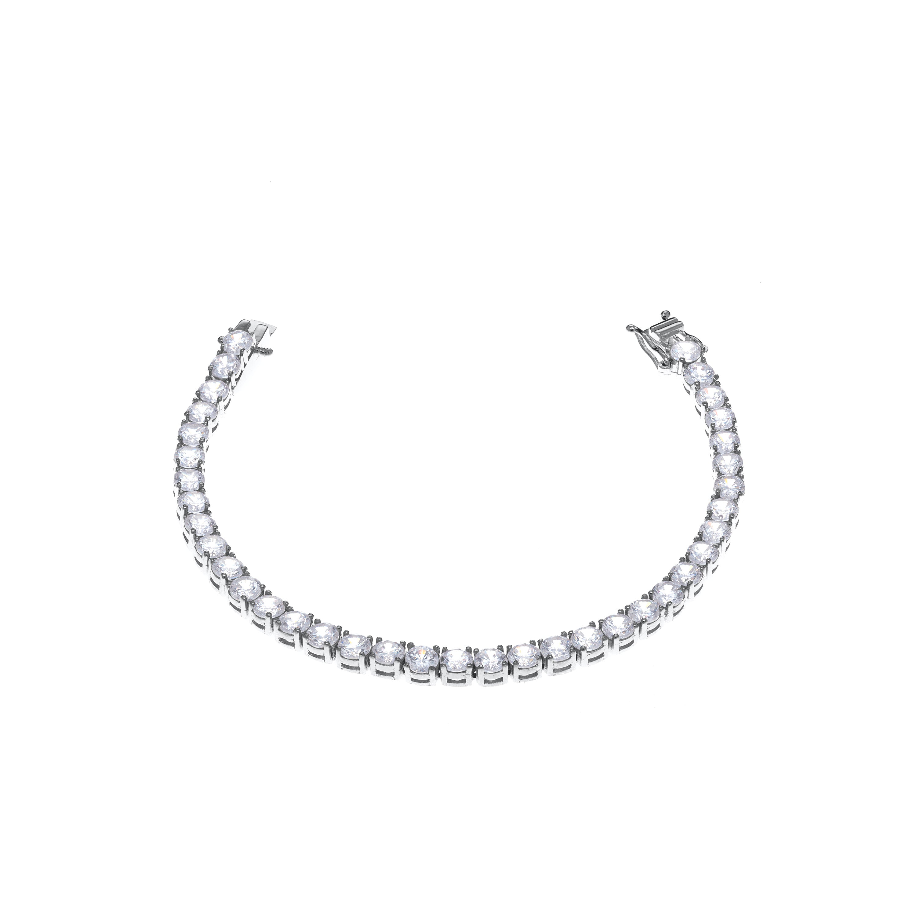 Tennis Bracelet With Box Clasp - Silver White 3.5mm