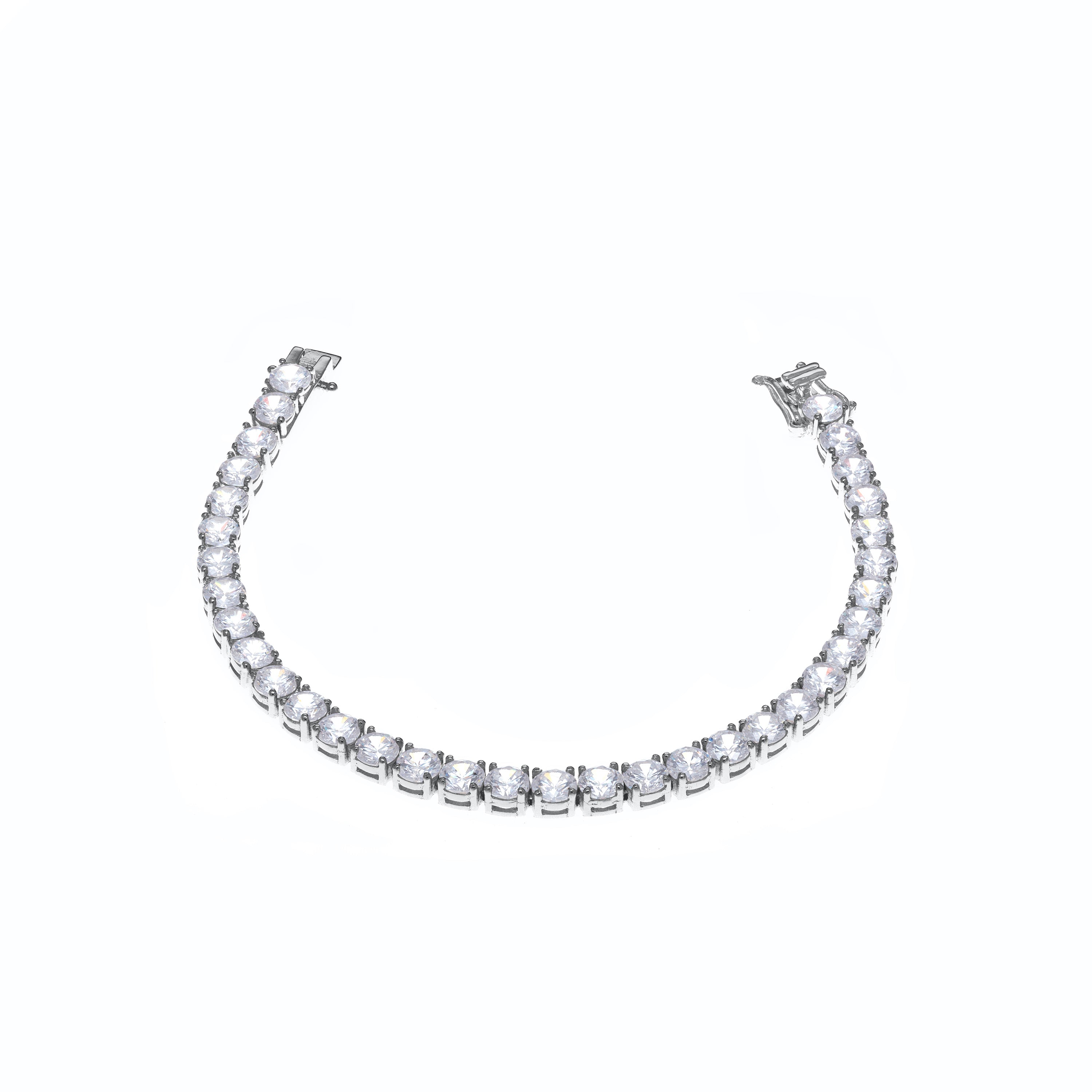 Tennis Bracelet With Box Clasp - Silver White 4mm