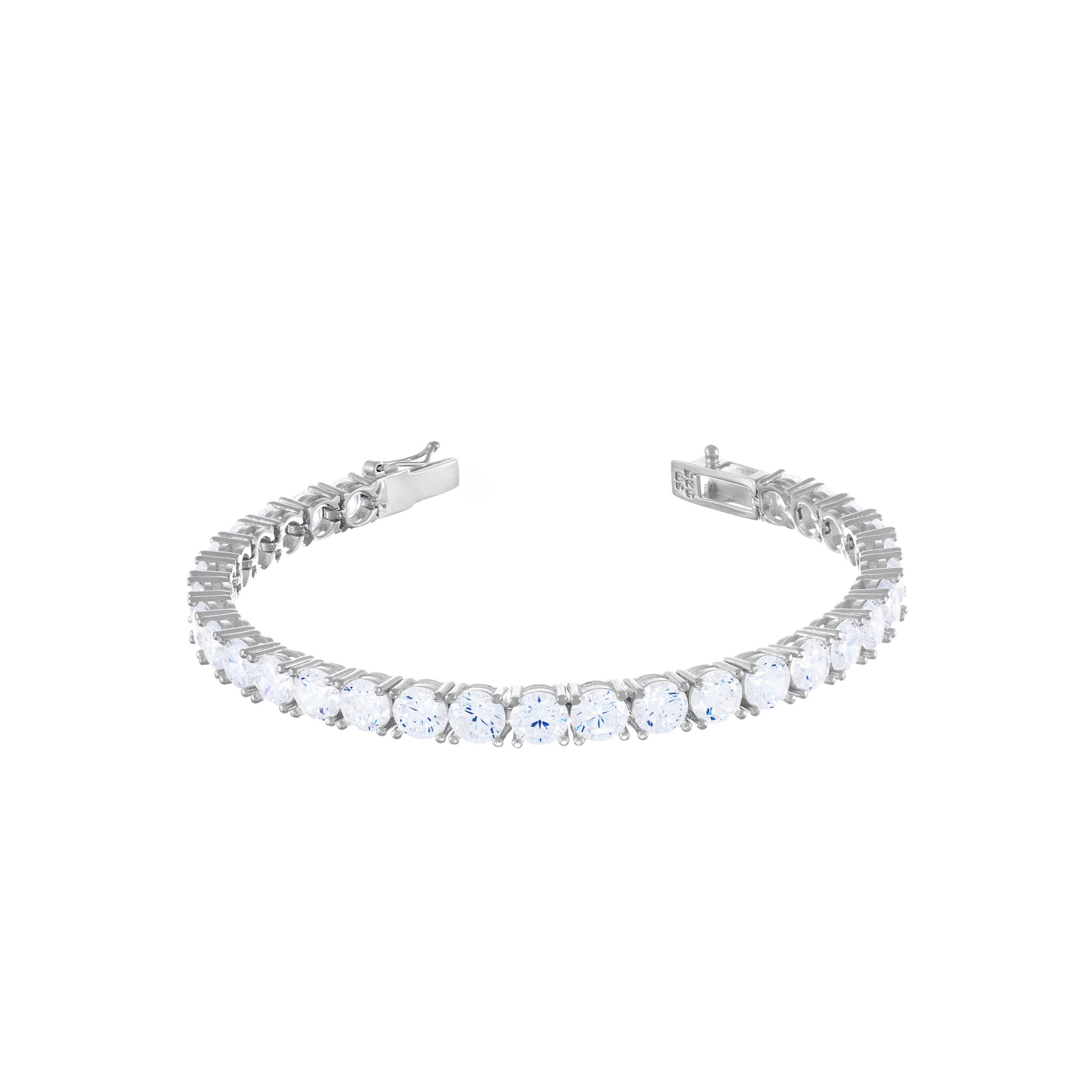 Tennis Bracelet With Box Clasp - Silver White 5mm