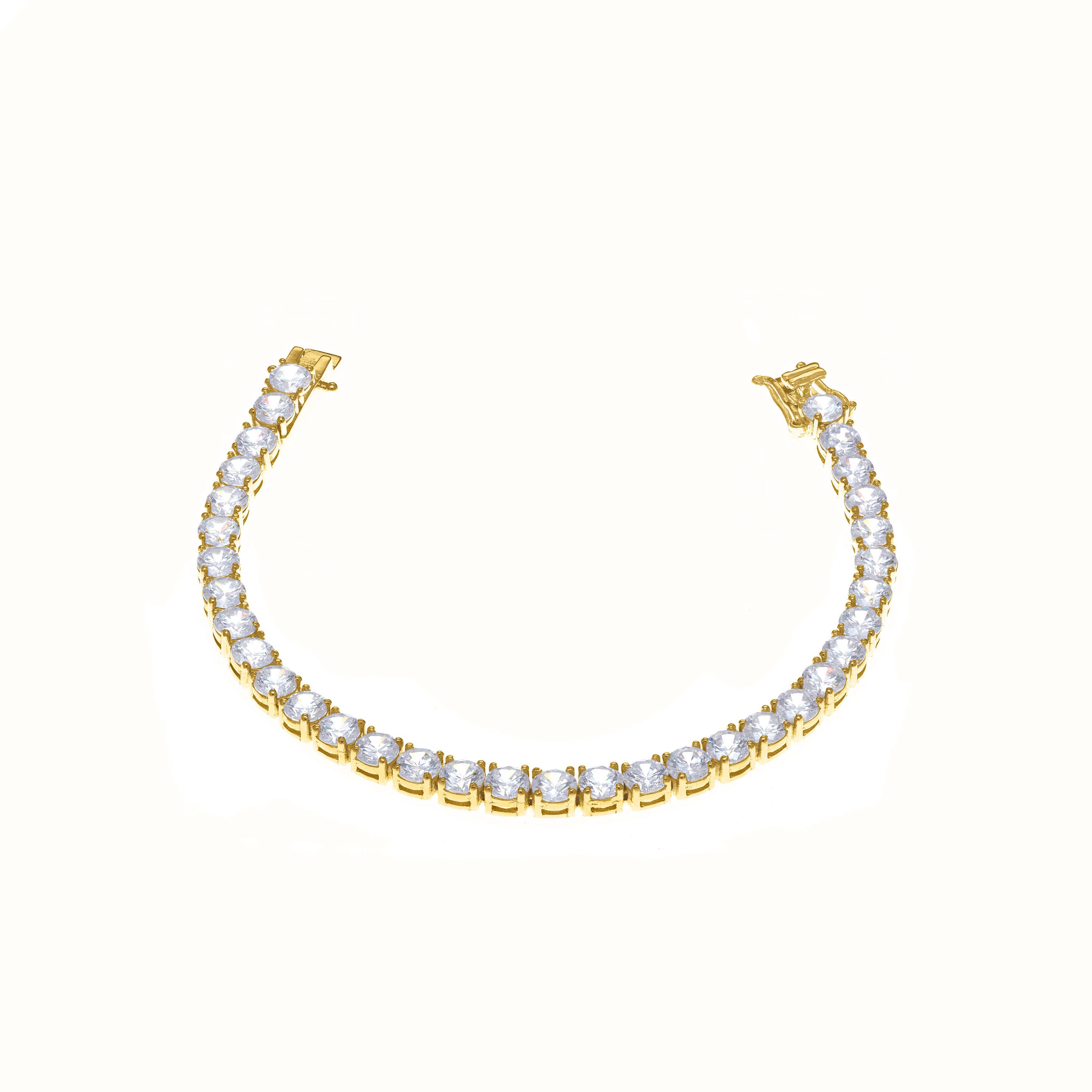 Tennis Bracelet With Box Clasp - Gold White 4mm
