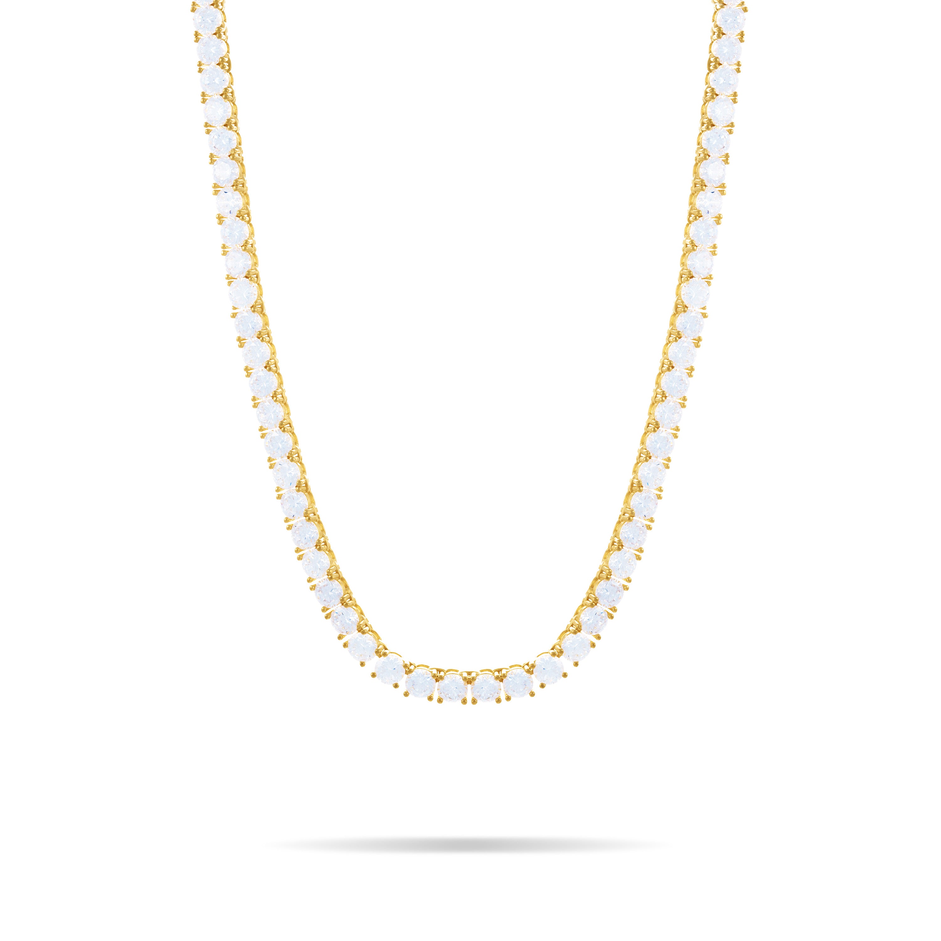 Tennis Necklace With Box Clasp - Gold White - 5mm